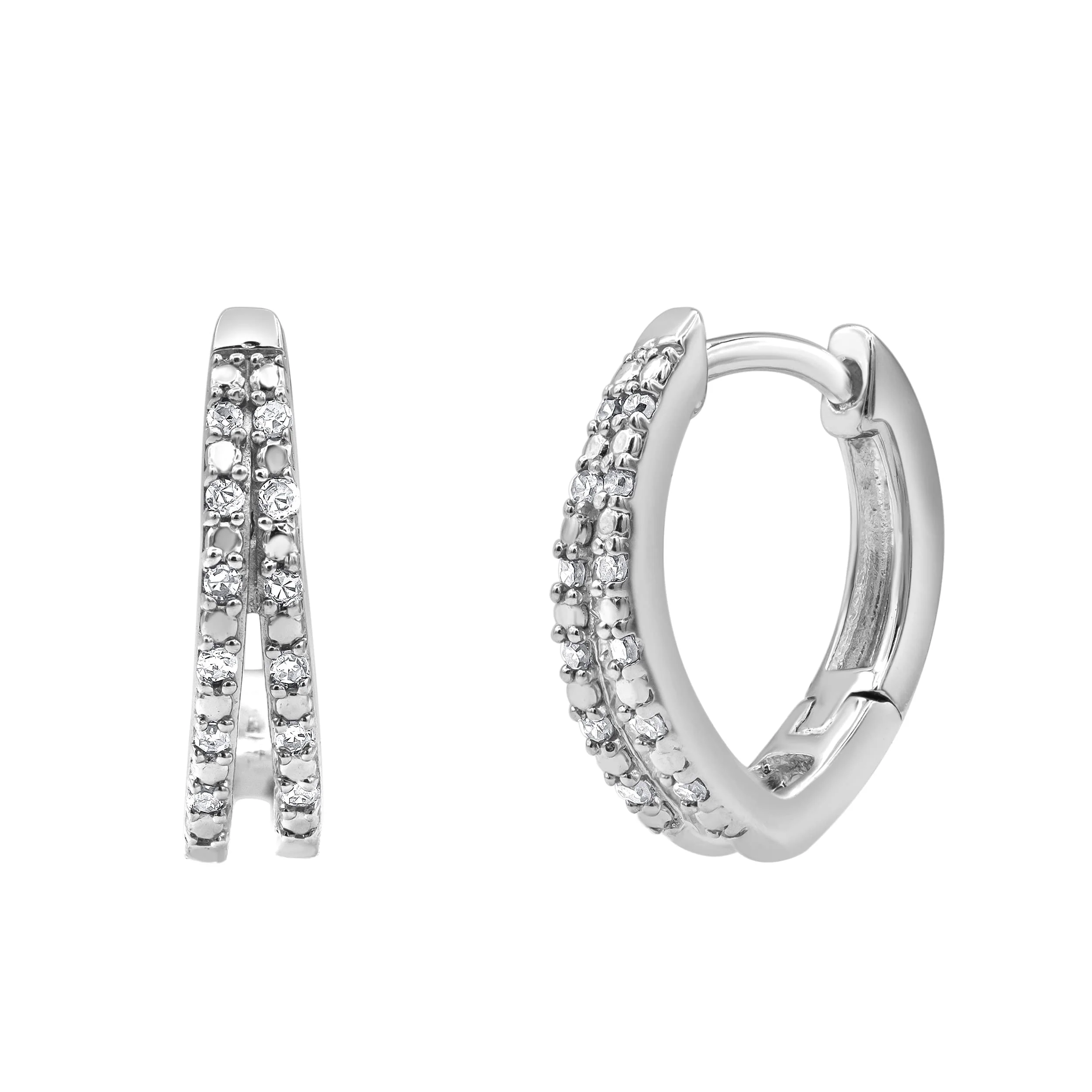 0.10 Carat Lab Grown Double Row Diamond Huggie Hoop Earrings - Image 3
