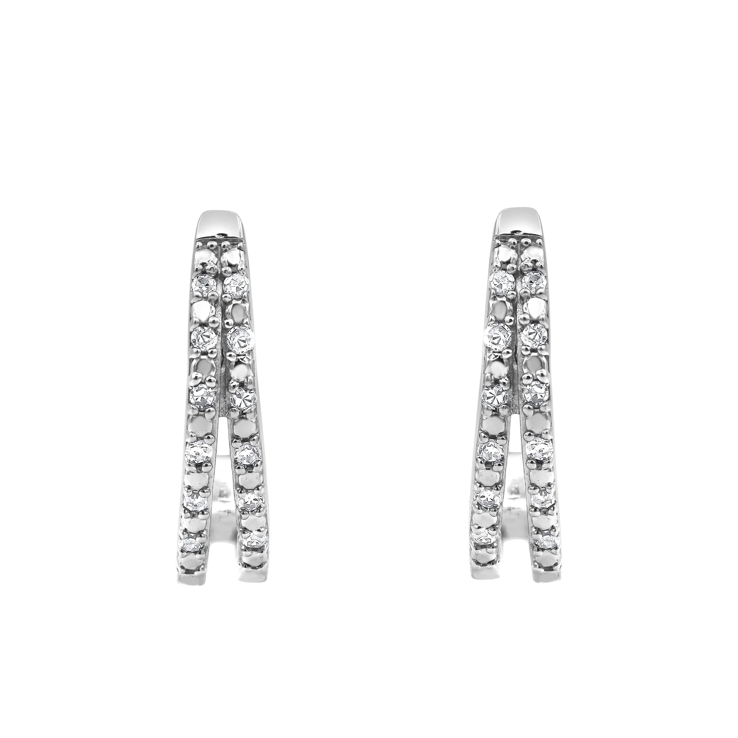 0.10 Carat Lab Grown Double Row Diamond Huggie Hoop Earrings - Image 4