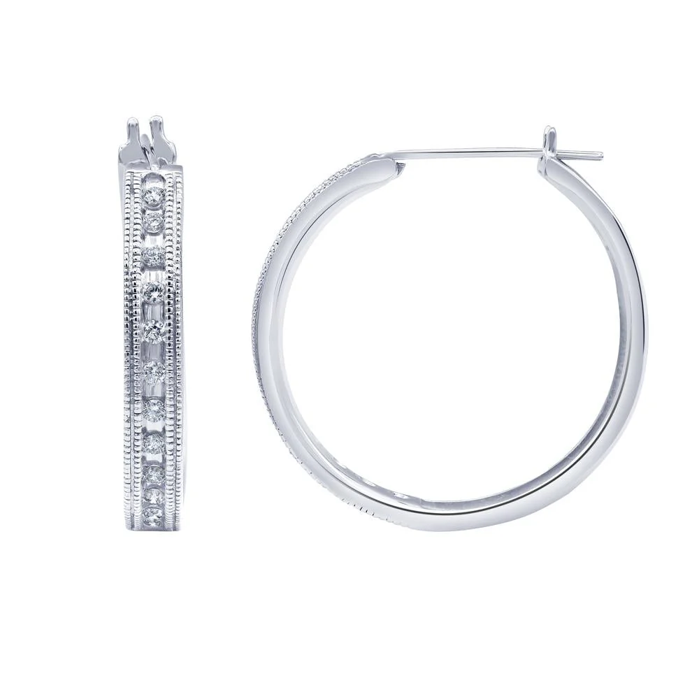 0.50 Carat Sterling Silver Lab Grown Single Row Diamond Hoop Earrings