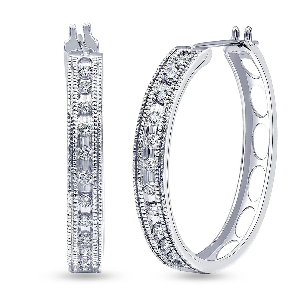 0.50 Carat Sterling Silver Lab Grown Single Row Diamond Hoop Earrings - Image 3