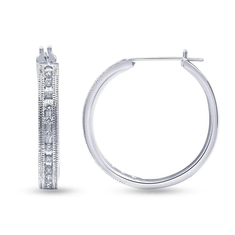 0.50 Carat Sterling Silver Lab Grown Single Row Diamond Hoop Earrings - Image 4