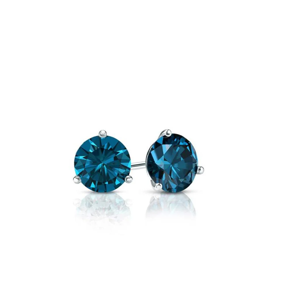 0.50 Carat Round Cut Lab Grown Blue Diamond Stud Earrings