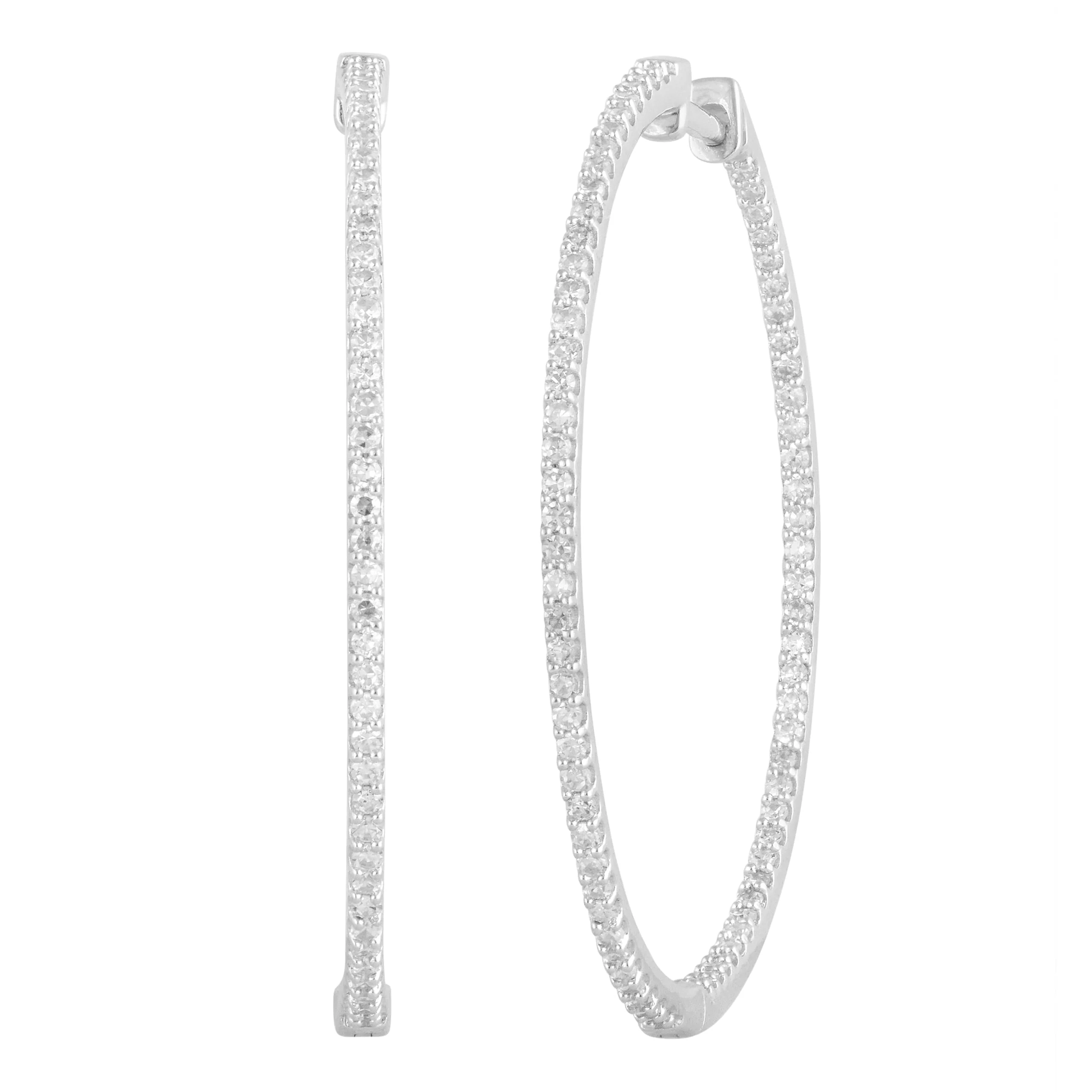0.75 Carat Lab Grown Diamond Hinged Hoop Sterling Silver Earrings - Image 2