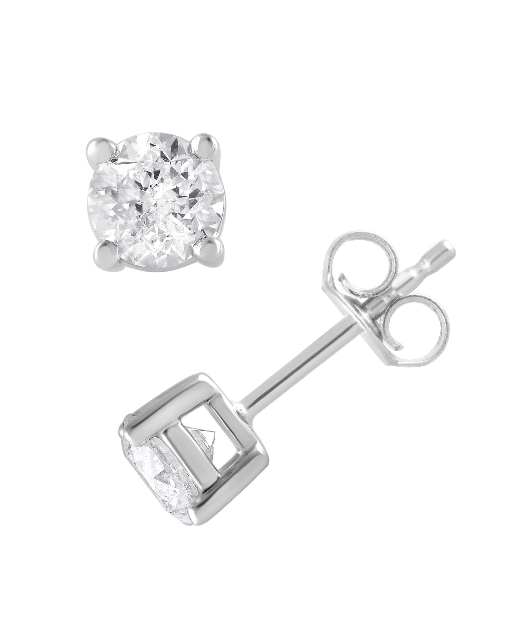 0.50 And 1 Carat Round Lab Grown Diamond Stud Earrings In Sterling Silver - Image 3