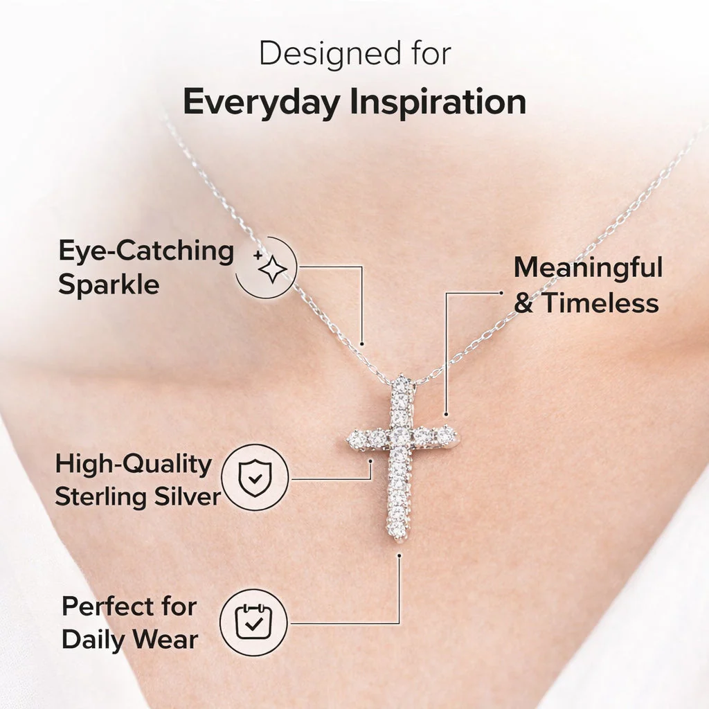1 Carat Round Lab Grown Diamond Cross Pendant Necklace - Image 3