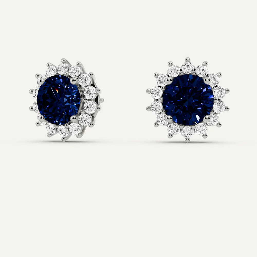 1 Carat Lab Grown Blue Sapphire Diamond Stud Earrings