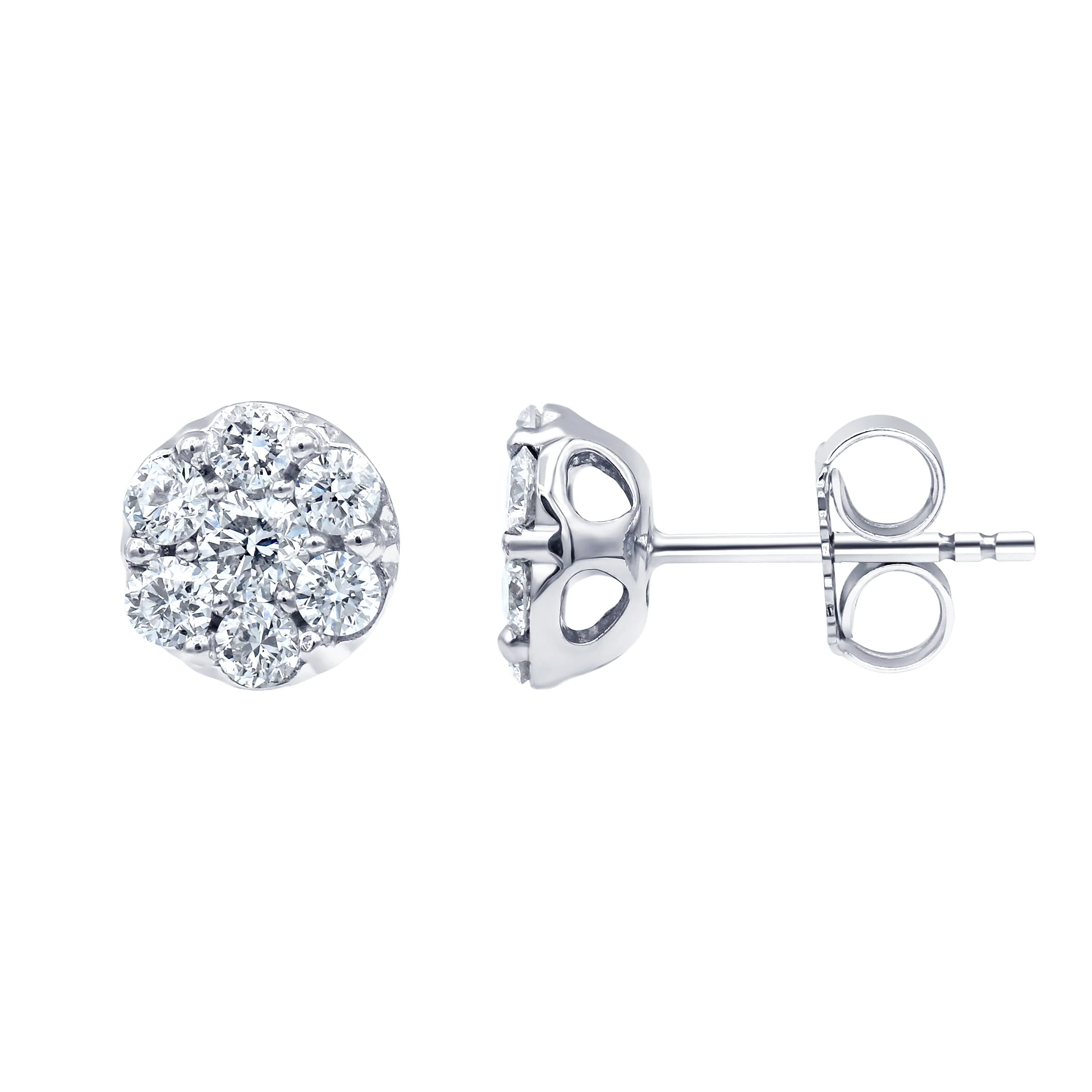 1 Carat Lab Grown Diamond Cluster Stud Earrings In Sterling Silver - Image 2