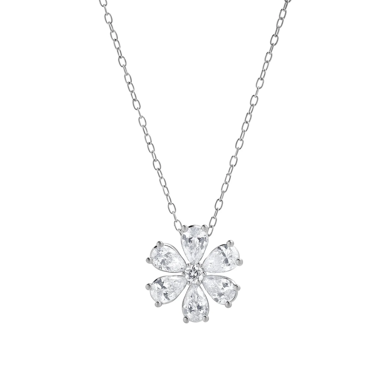 1 Carat Lab Grown Floral Diamond Pendant Necklace In Sterling Silver