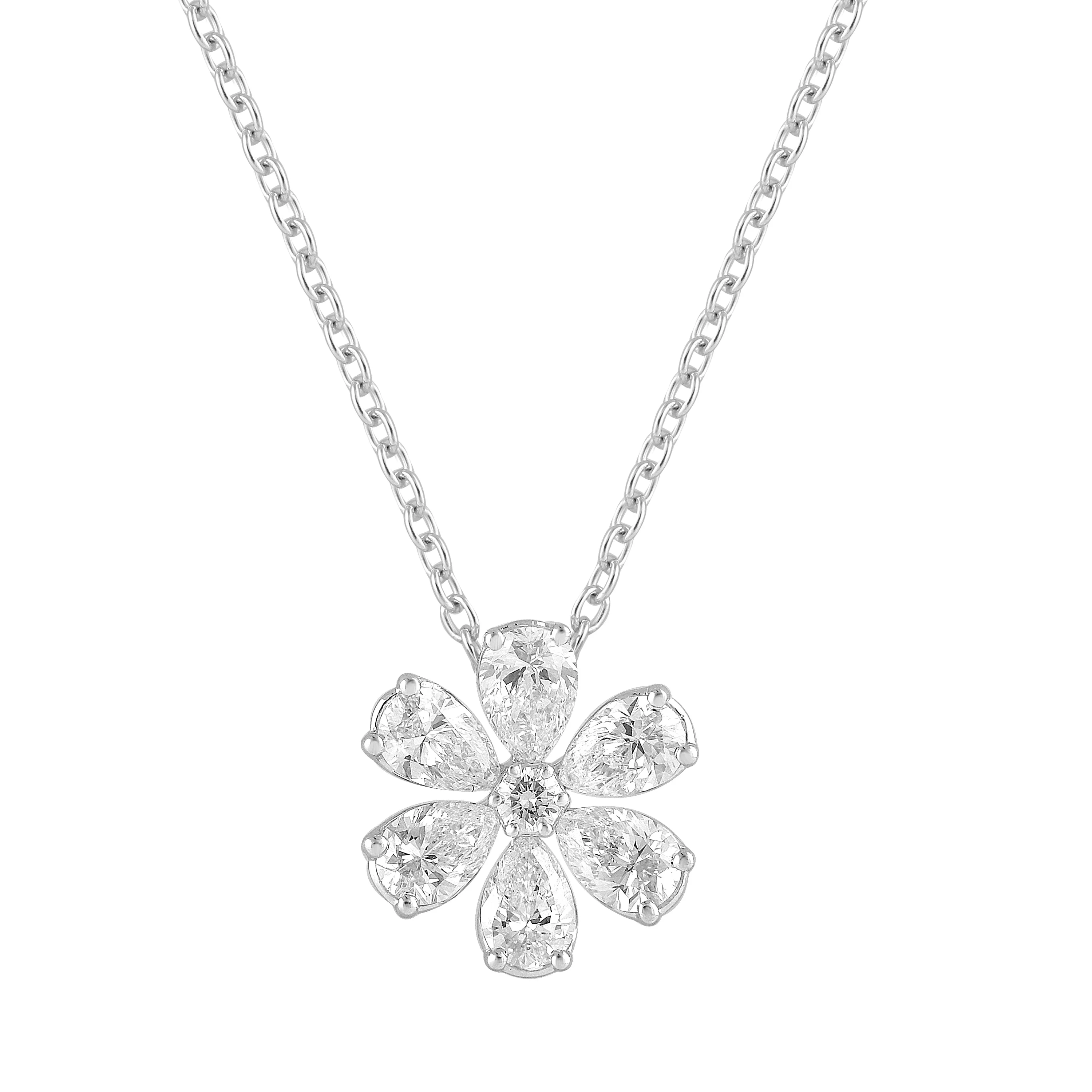 1 Carat Lab Grown Floral Diamond Pendant Necklace In Sterling Silver - Image 2