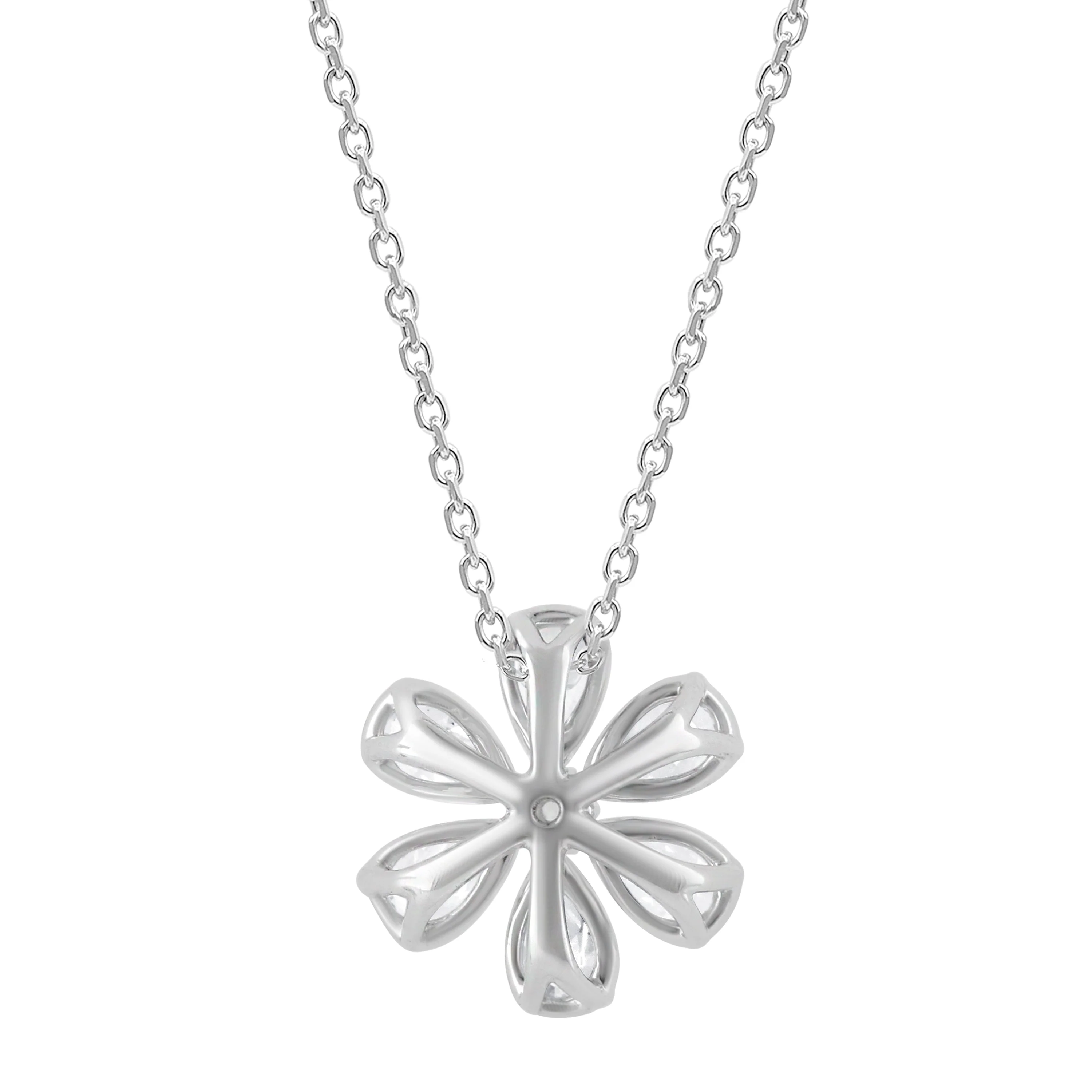 1 Carat Lab Grown Floral Diamond Pendant Necklace In Sterling Silver - Image 3