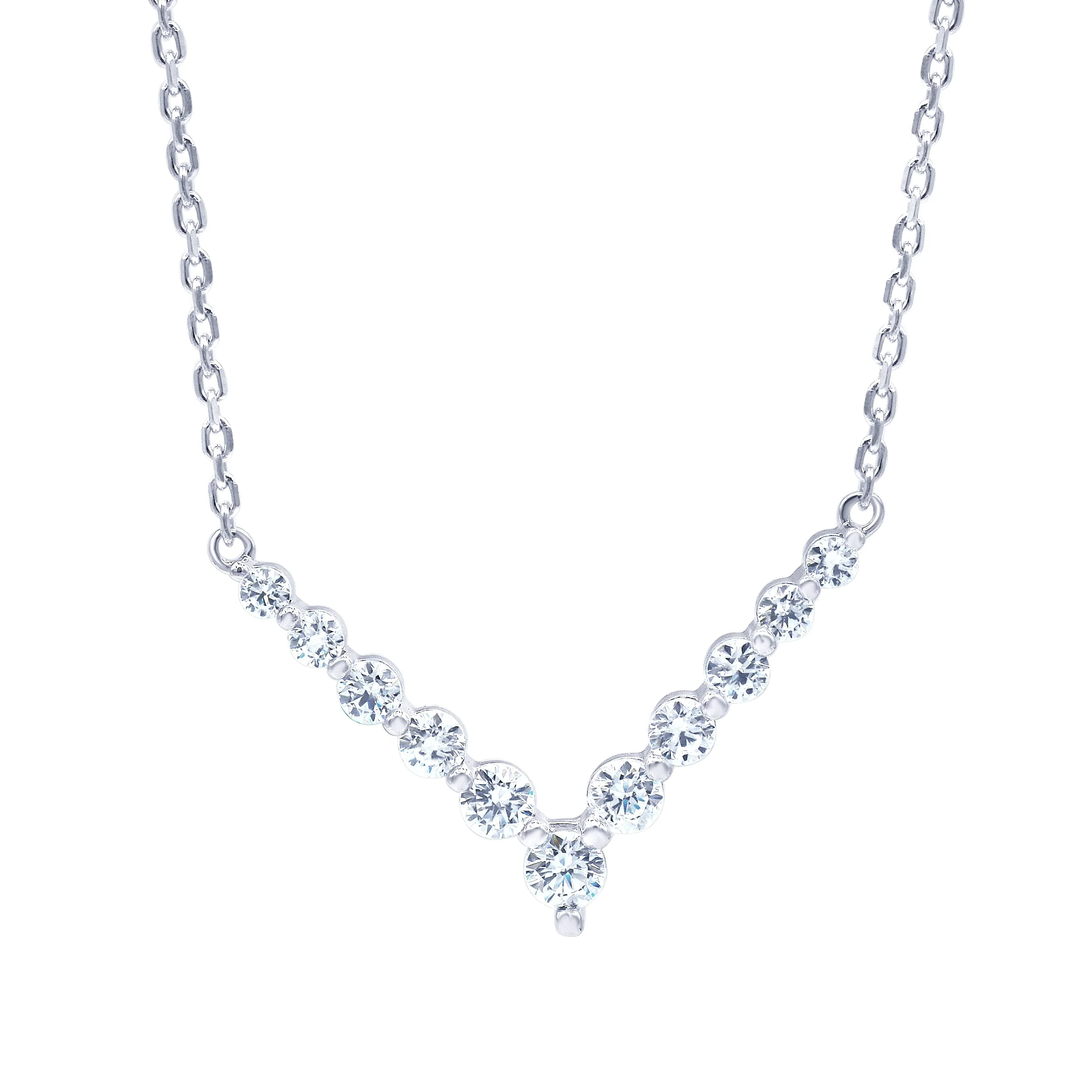 1 Carat Lab Grown Diamond V Shaped Necklace In Sterling Silver