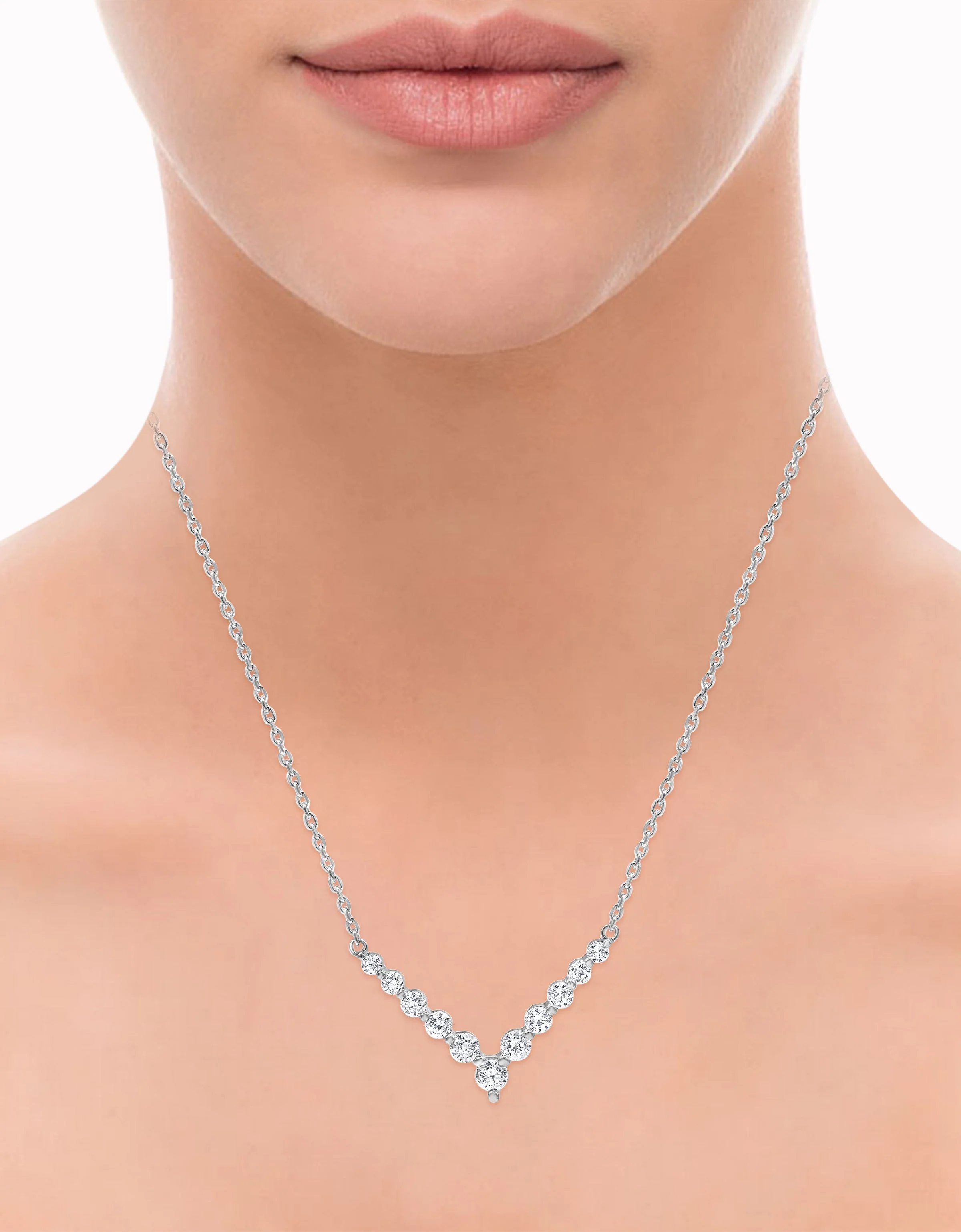 1 Carat Lab Grown Diamond V Shaped Necklace In Sterling Silver - Image 2