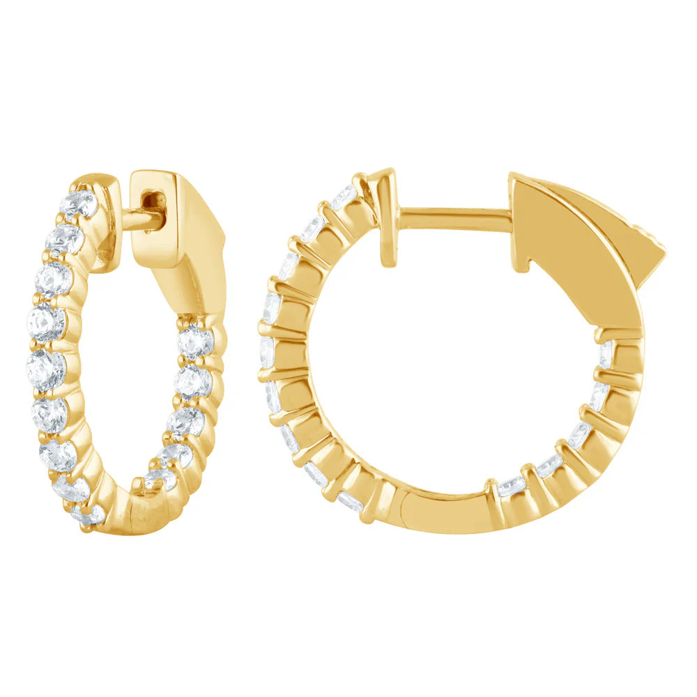 1 Carat Lab Grown Inside Out Diamond Hoop Earrings In Yellow Gold Plated Sterling Silver