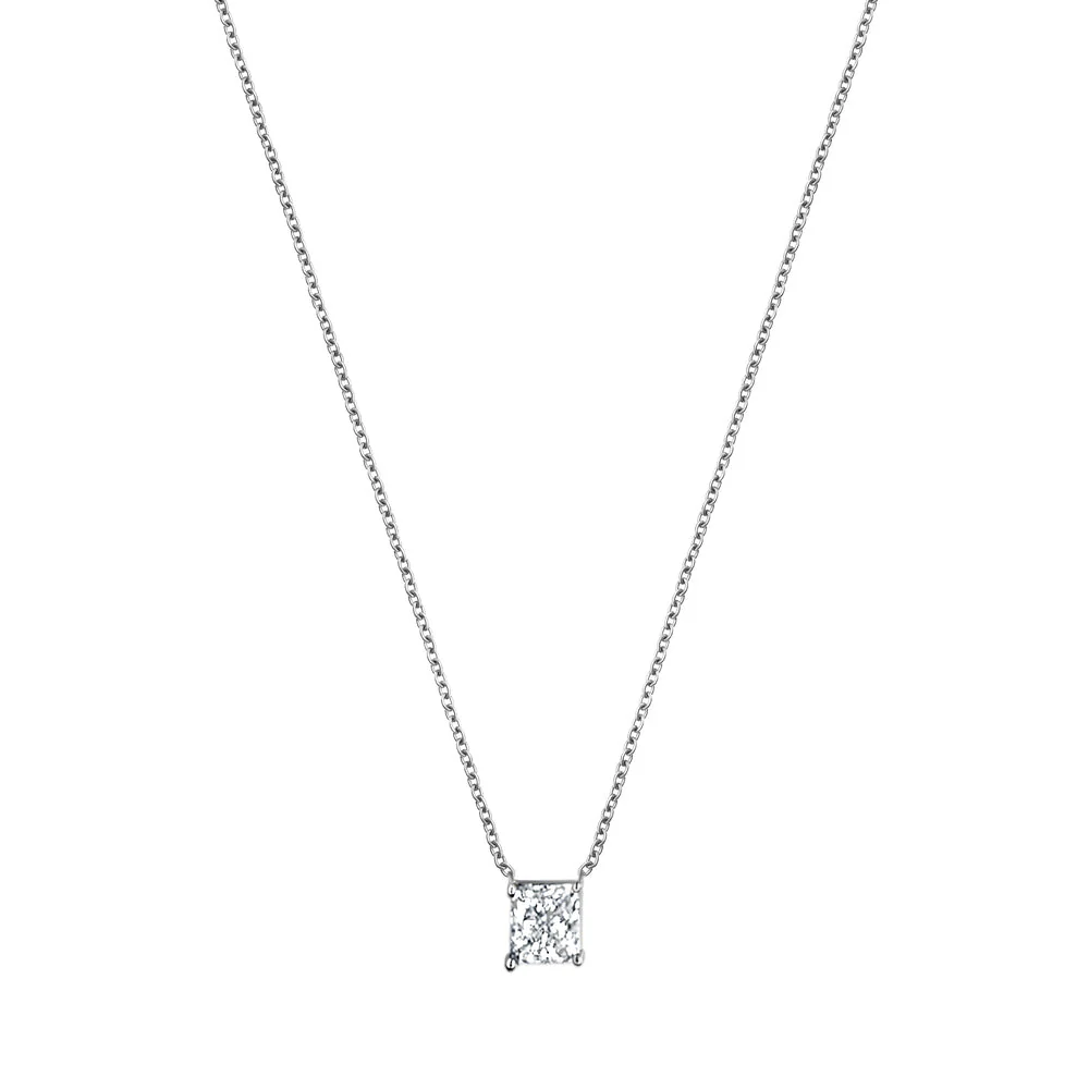 1 Carat Lab Grown Princess Diamond Pendant Necklace In Sterling Silver