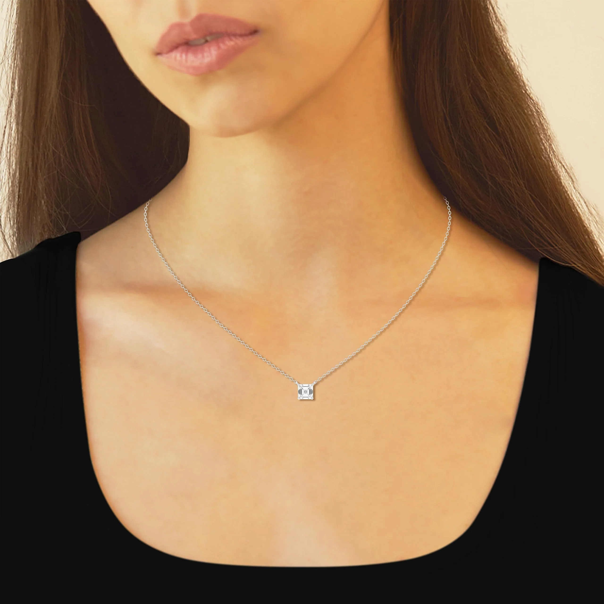 1 Carat Lab Grown Princess Diamond Pendant Necklace In Sterling Silver - Image 3