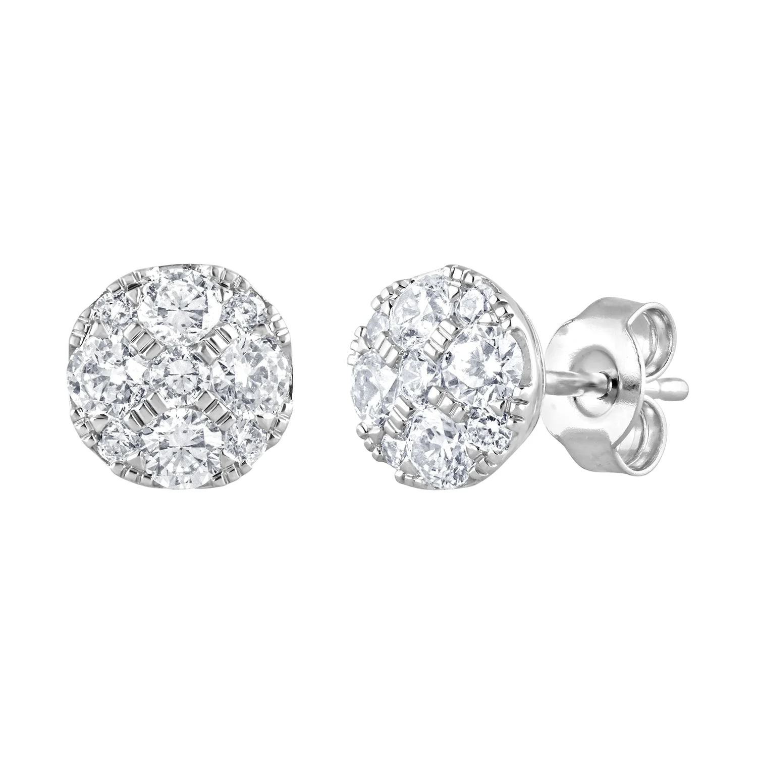 1 Carat Round Cut Lab Grown Diamond Cluster Stud Earrings In Sterling Silver - Image 3