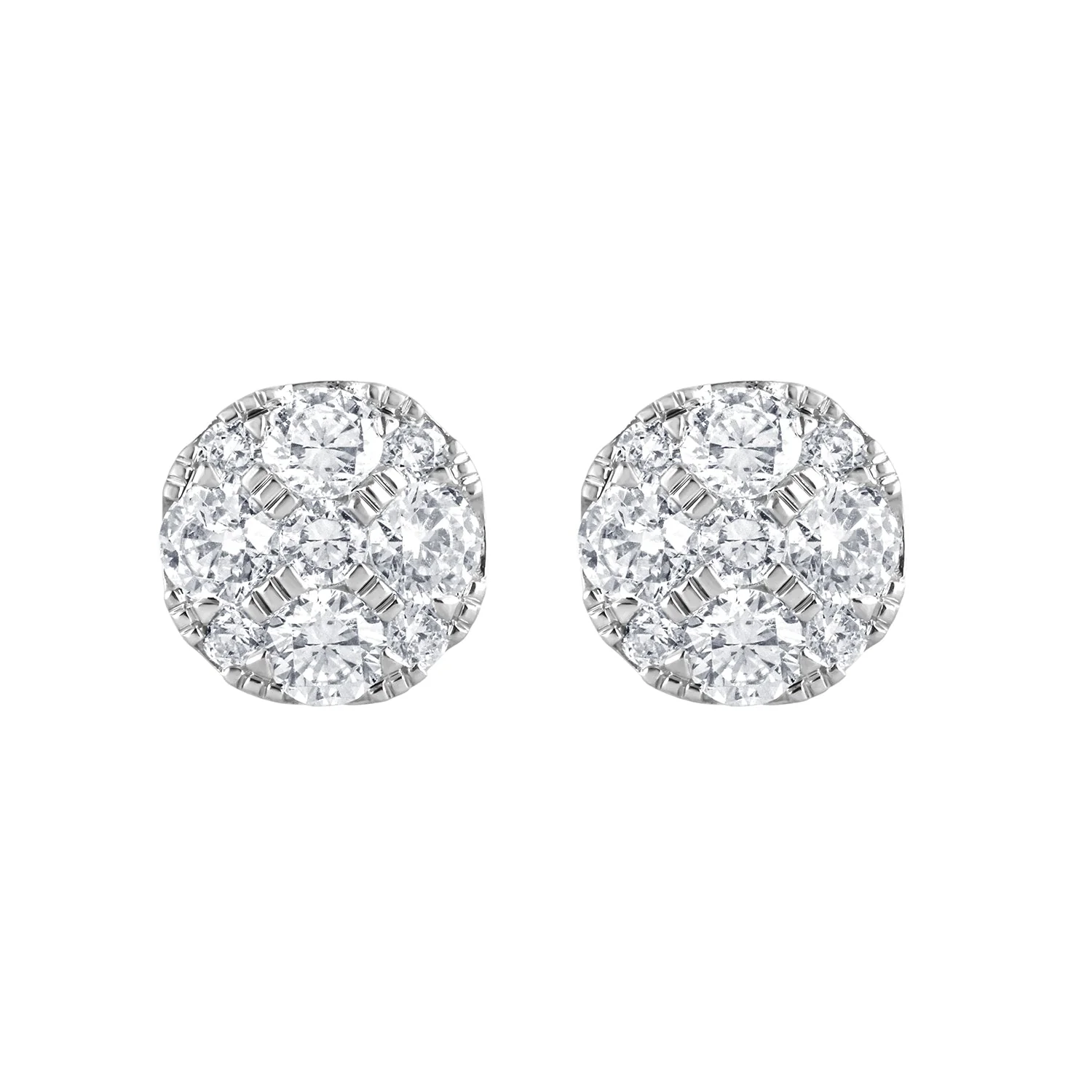 1 Carat Round Cut Lab Grown Diamond Cluster Stud Earrings In Sterling Silver - Image 4