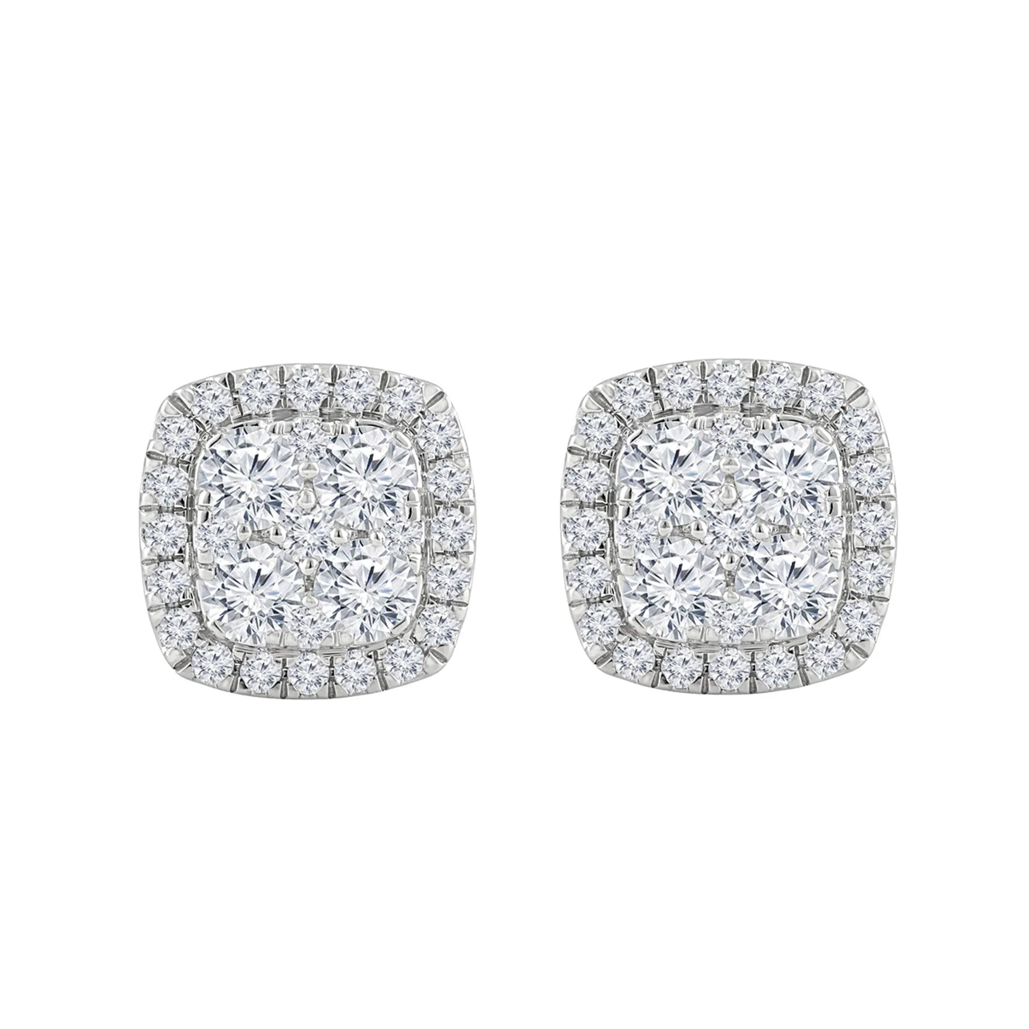 1 Carat Round Cut Lab Grown Diamond Halo Cluster Stud Earrings - Image 3