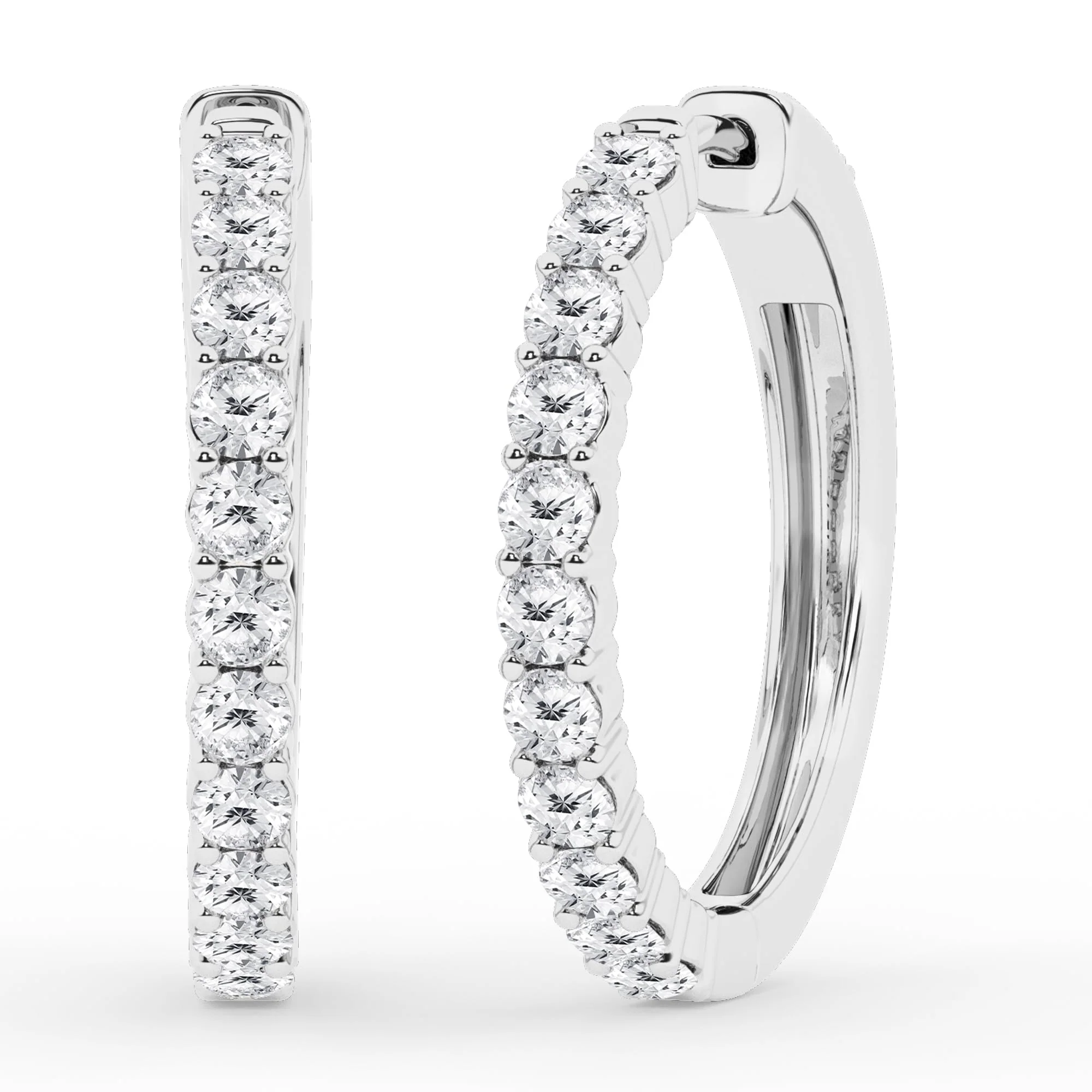 2 Carat Round Lab Grown Diamond Single Row Hoop Earrings In Sterling Silver