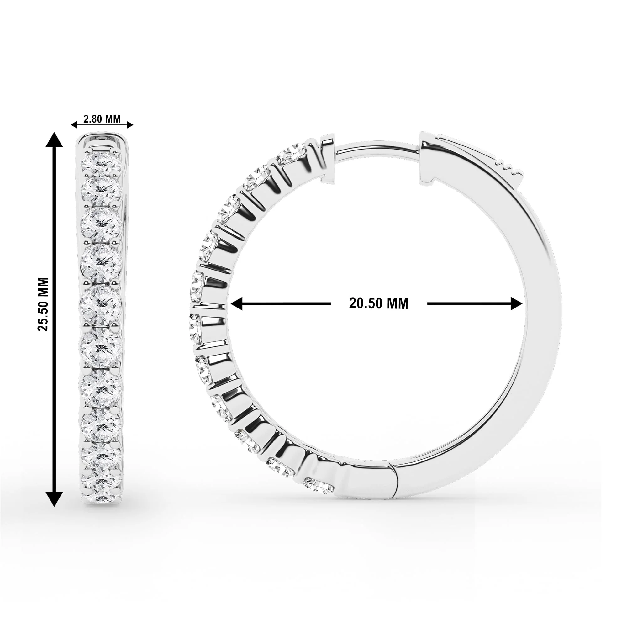 2 Carat Round Lab Grown Diamond Single Row Hoop Earrings In Sterling Silver - Image 4