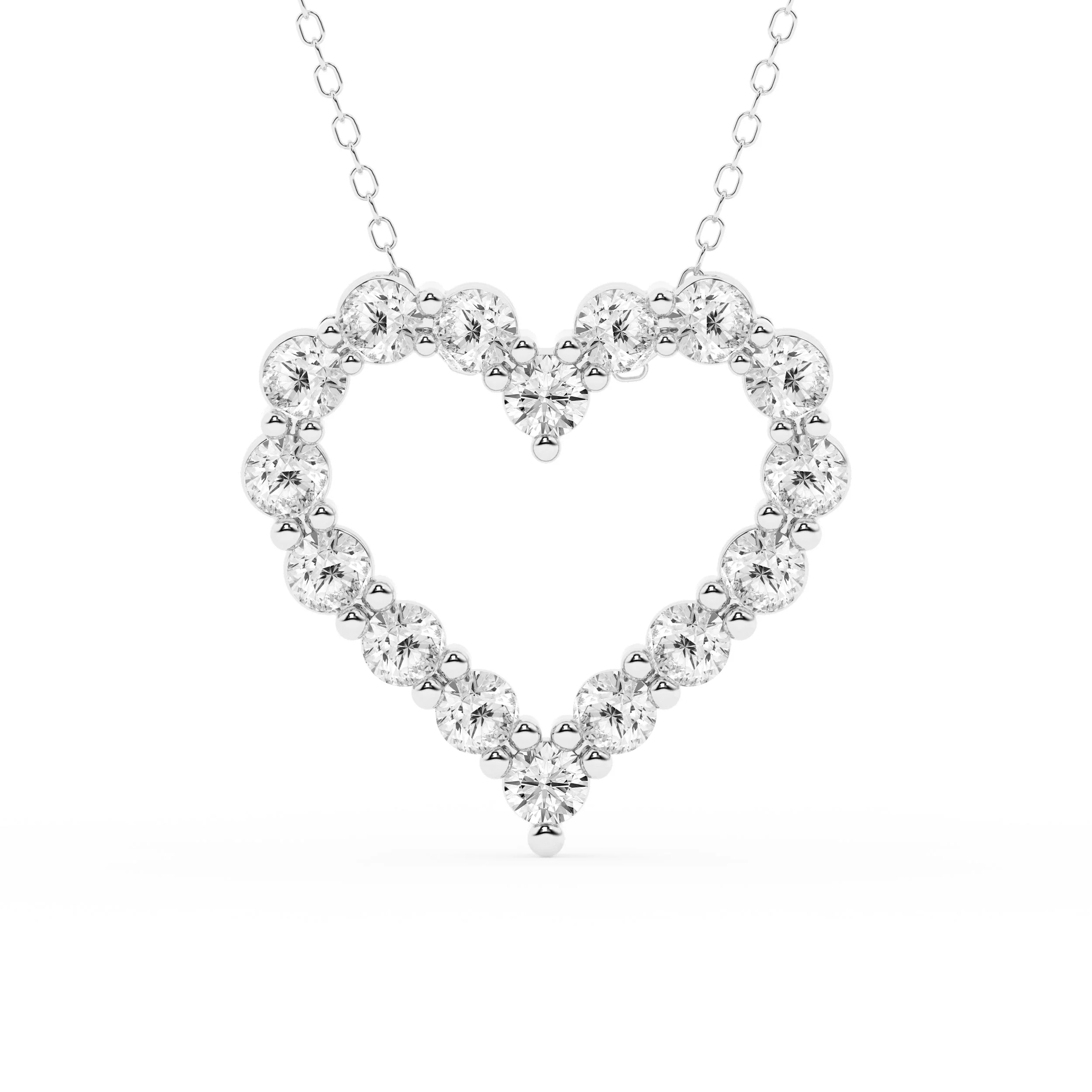 2 Carat Round Lab Grown Diamond Heart Pendant Necklace In Sterling Silver