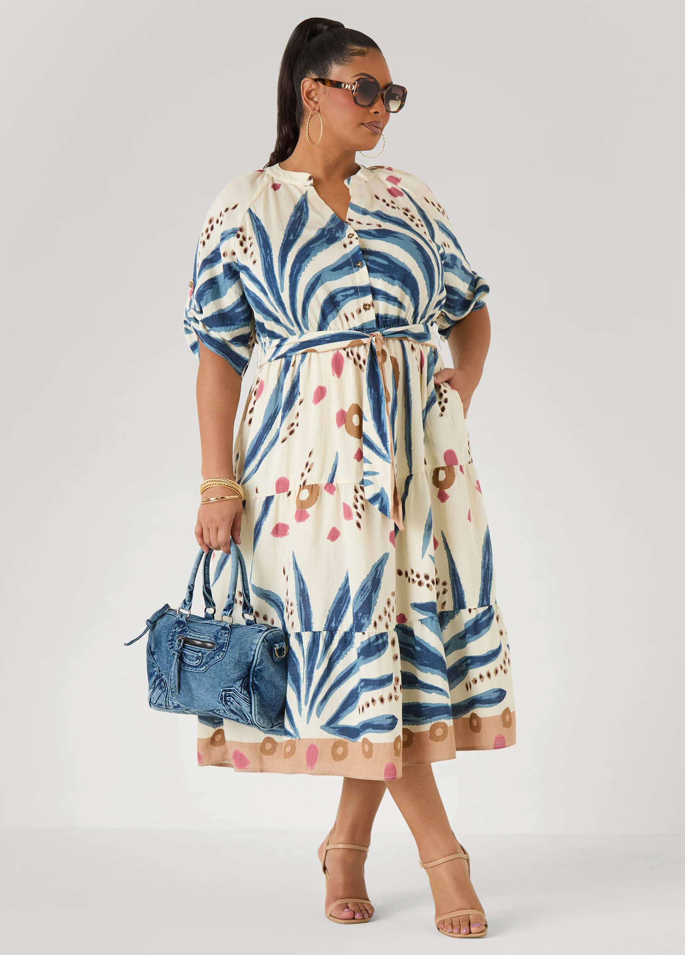 Abstract Print A Line Midaxi Dress - Image 3