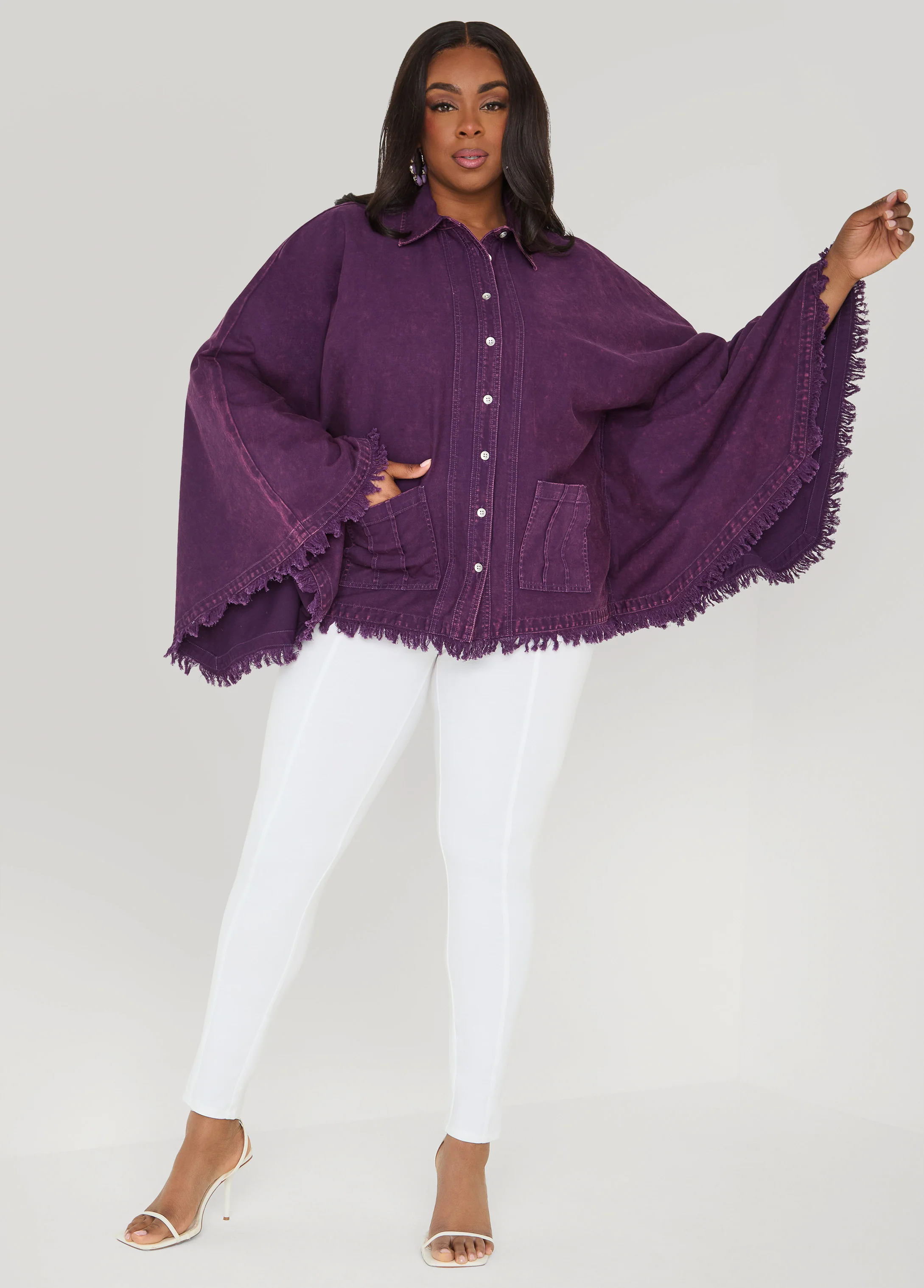 Bell Sleeved Denim Poncho - Image 3