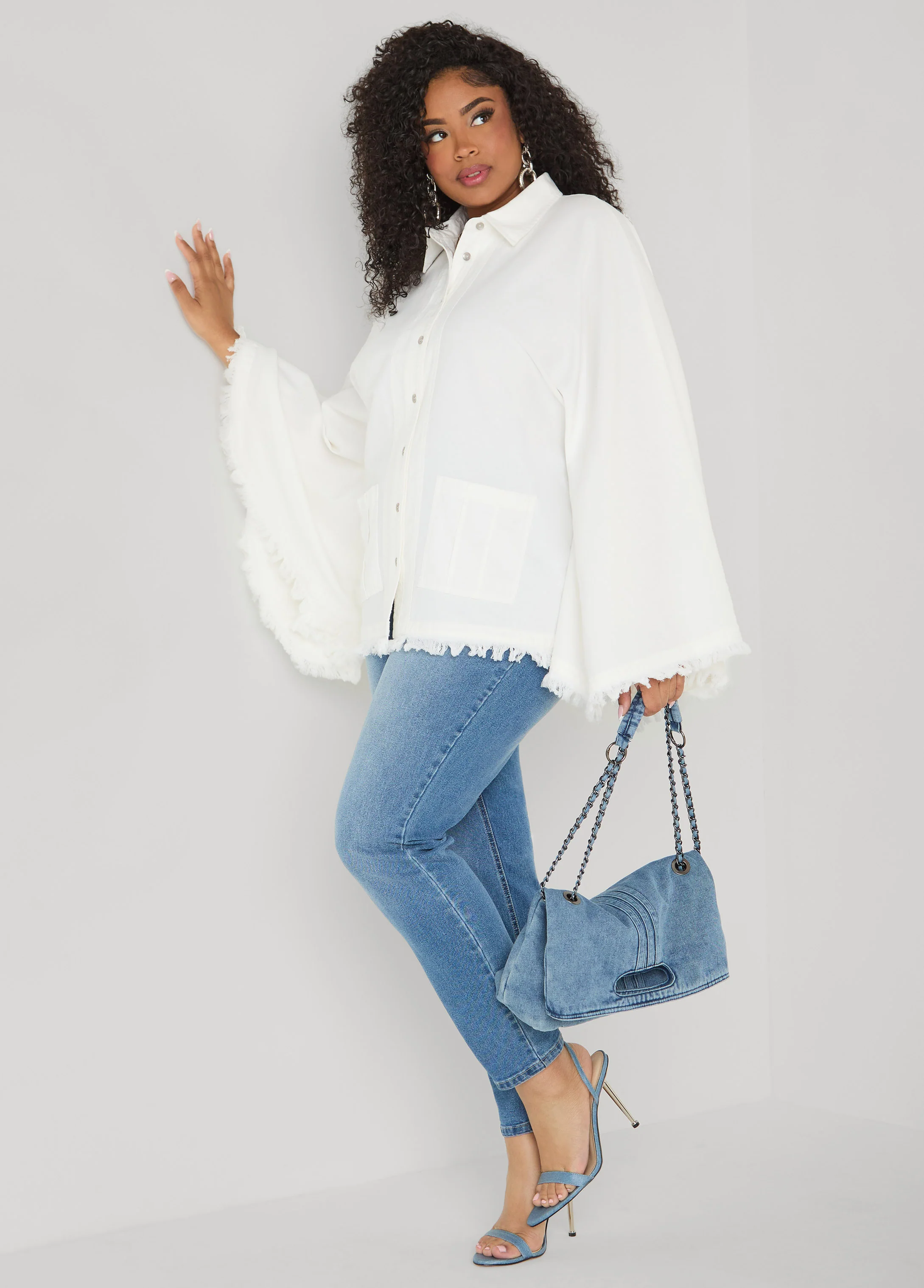 Bell Sleeved Denim Poncho - Image 7