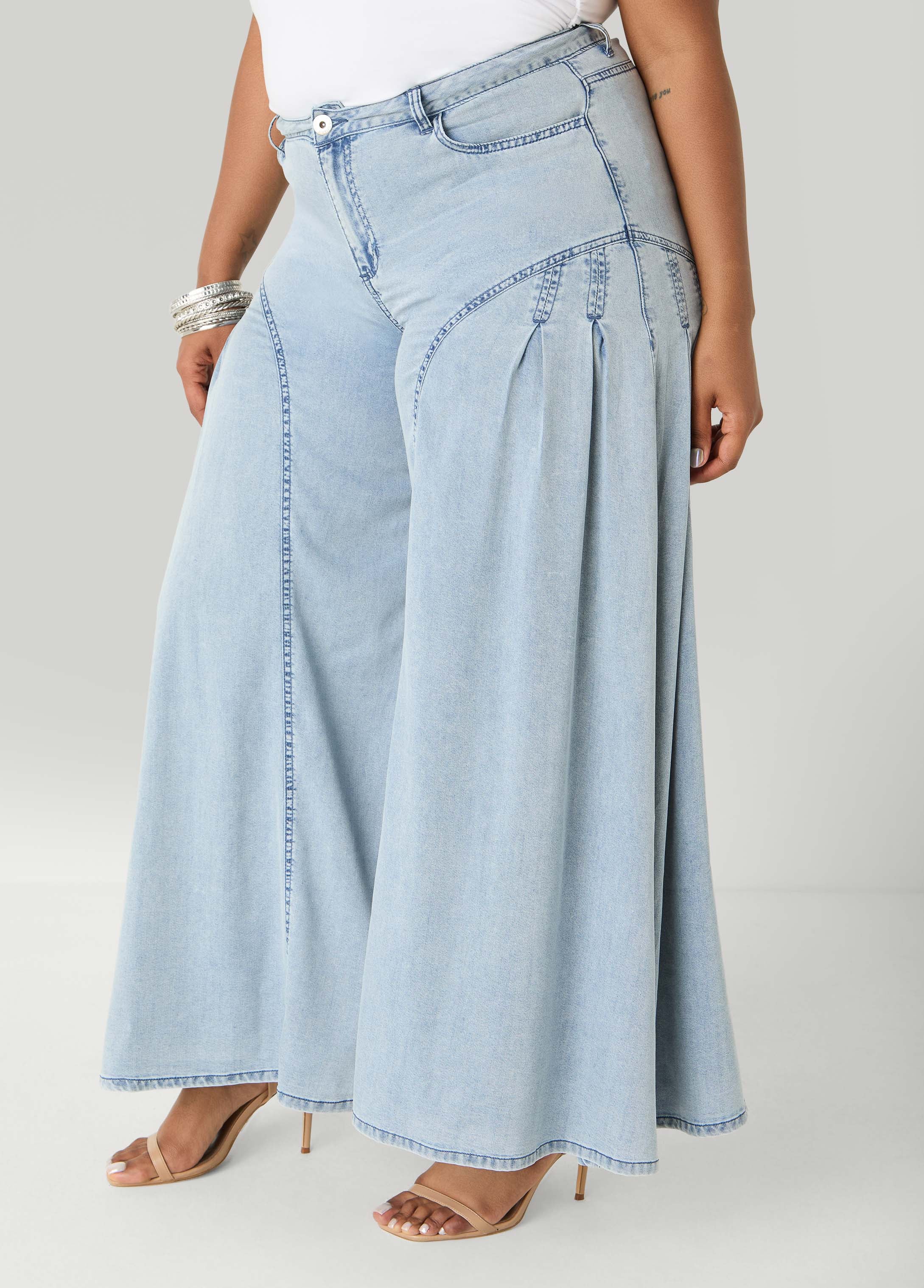 Pleated Wide Leg Chambray Pants - Image 3