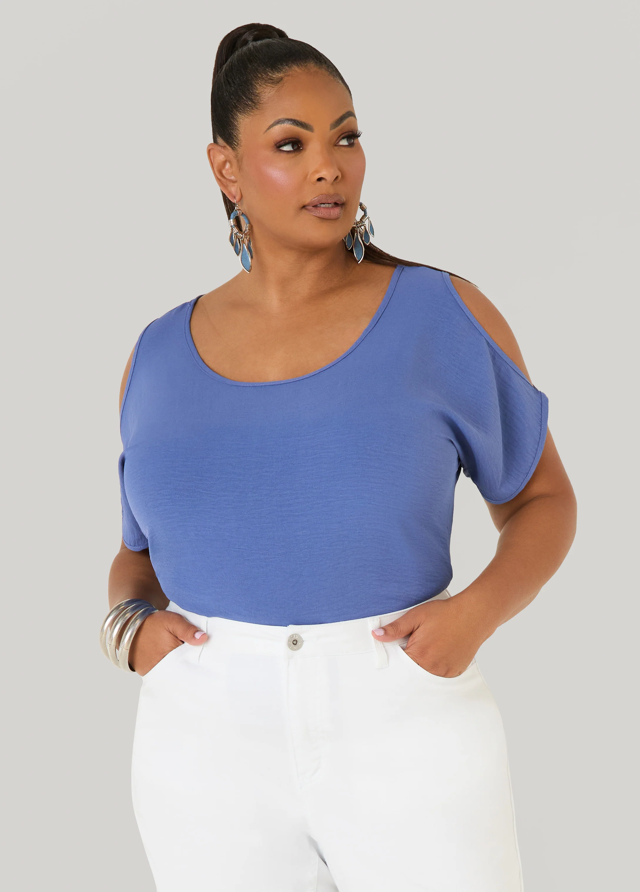 Textured Cold Shoulder Top - Image 17