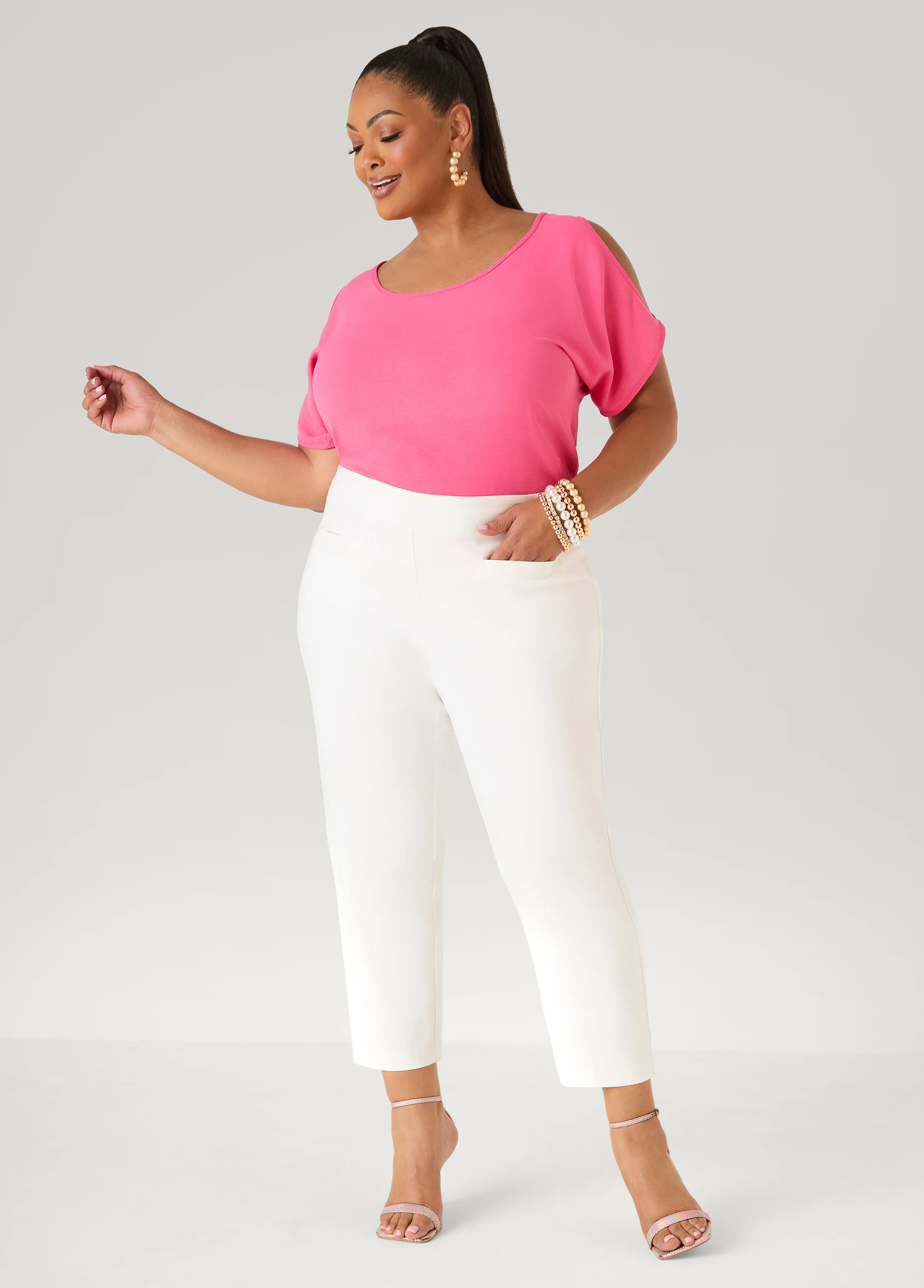 Textured Cold Shoulder Top - Image 24