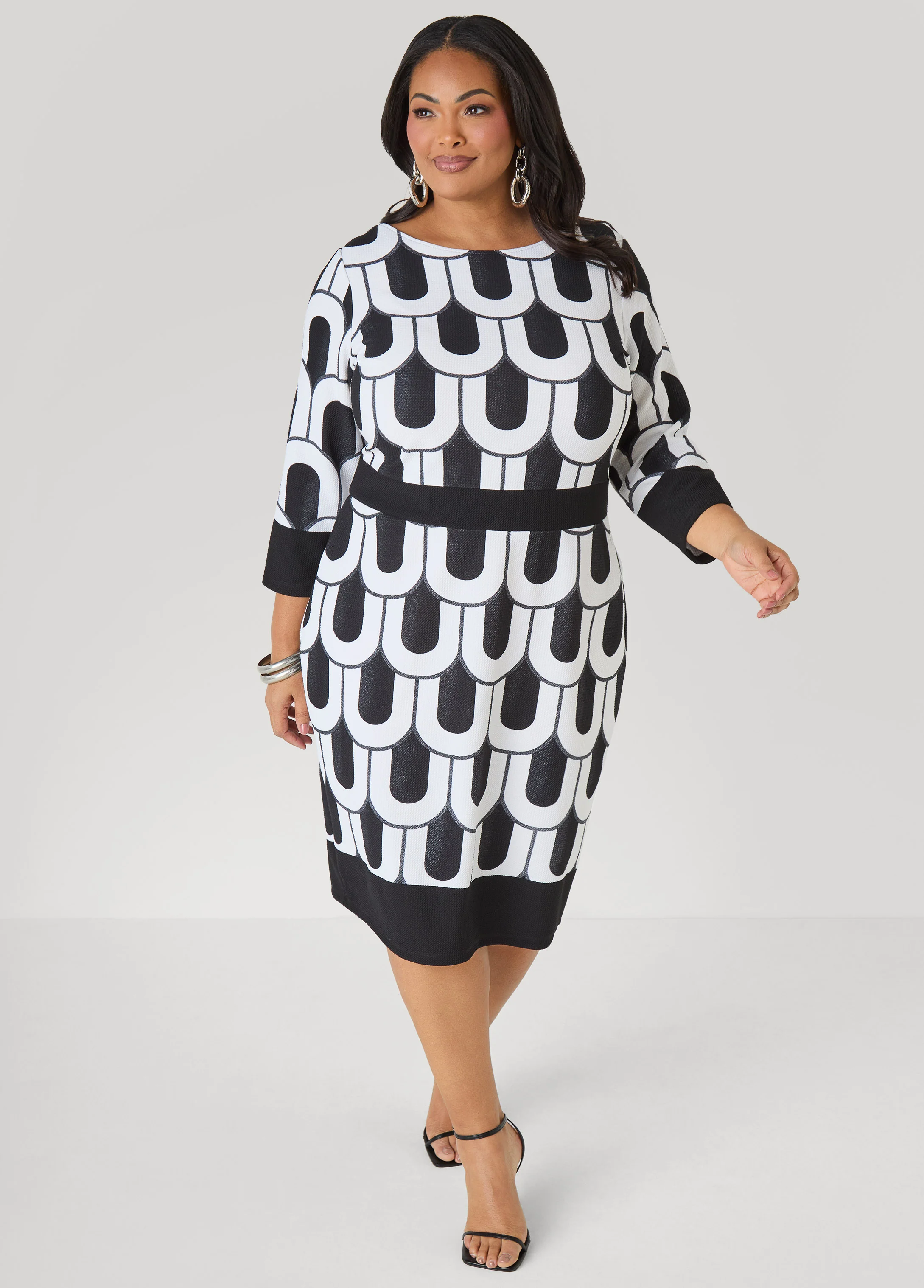 Printed Textured Sheath Dress - Image 3