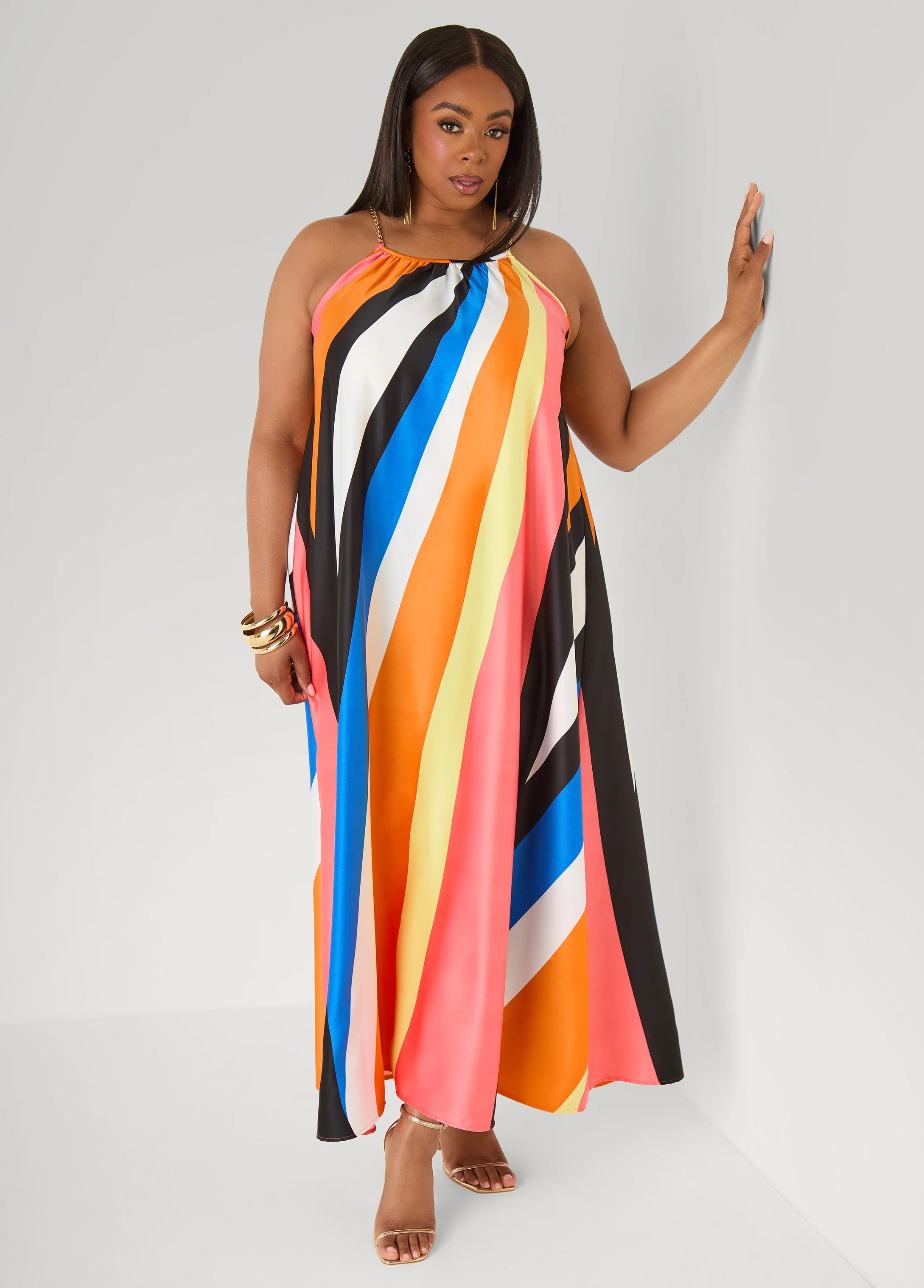 Chain Trimmed Striped Maxi Dress - Image 3