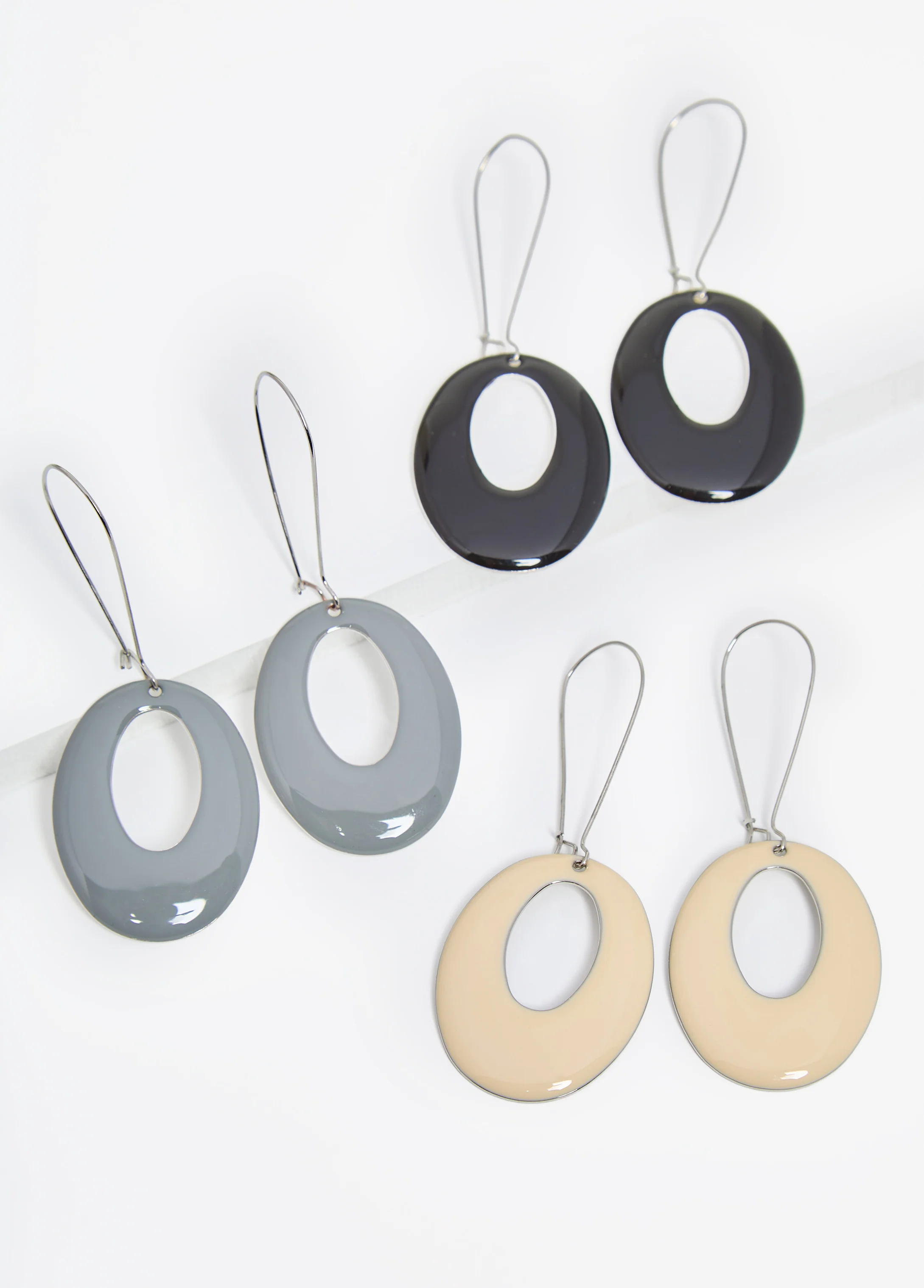 Set Of 3 Silver Tone Wire Earrings - Image 2