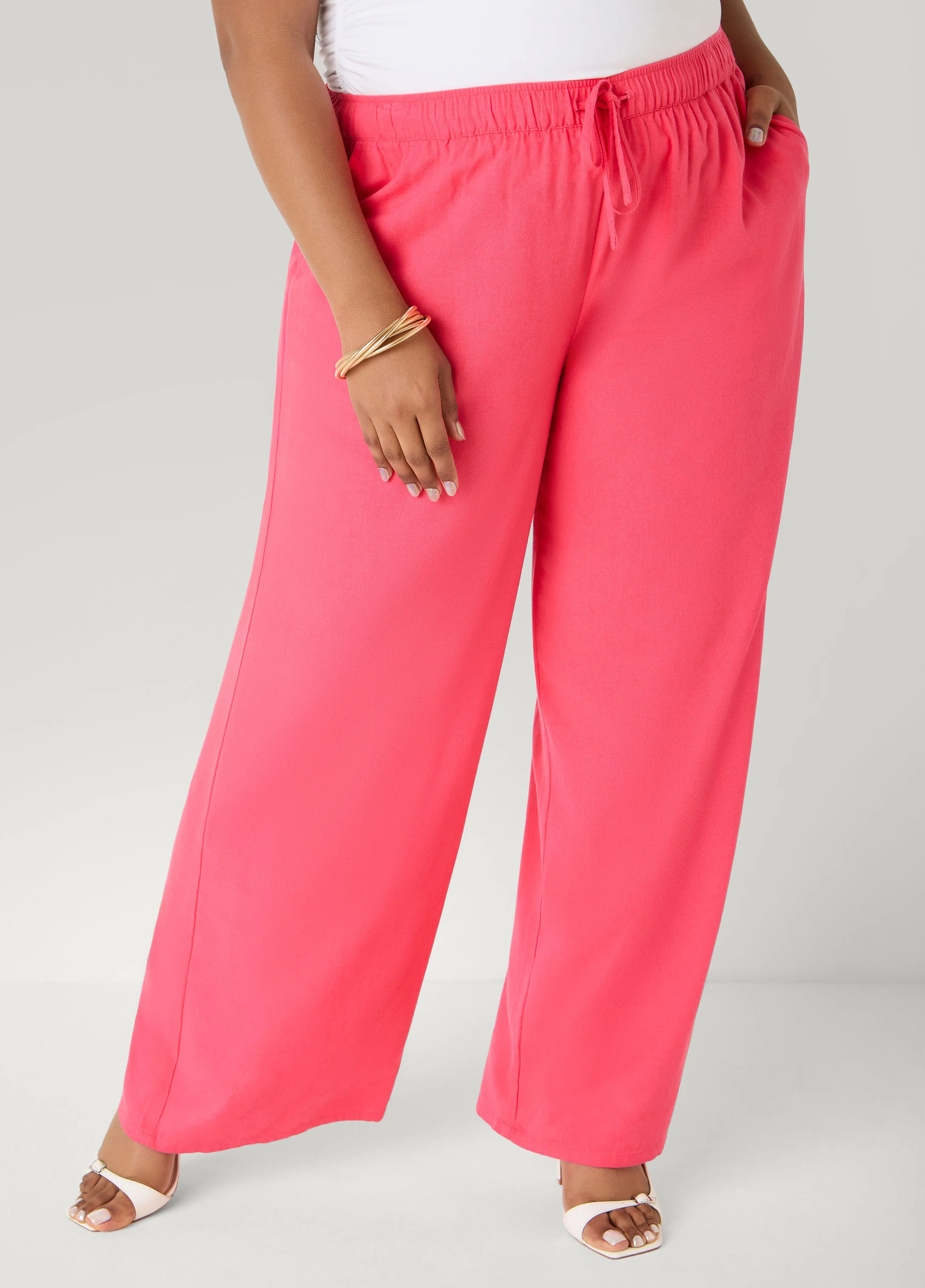 Drawstring Linen Blend Pants - Image 3