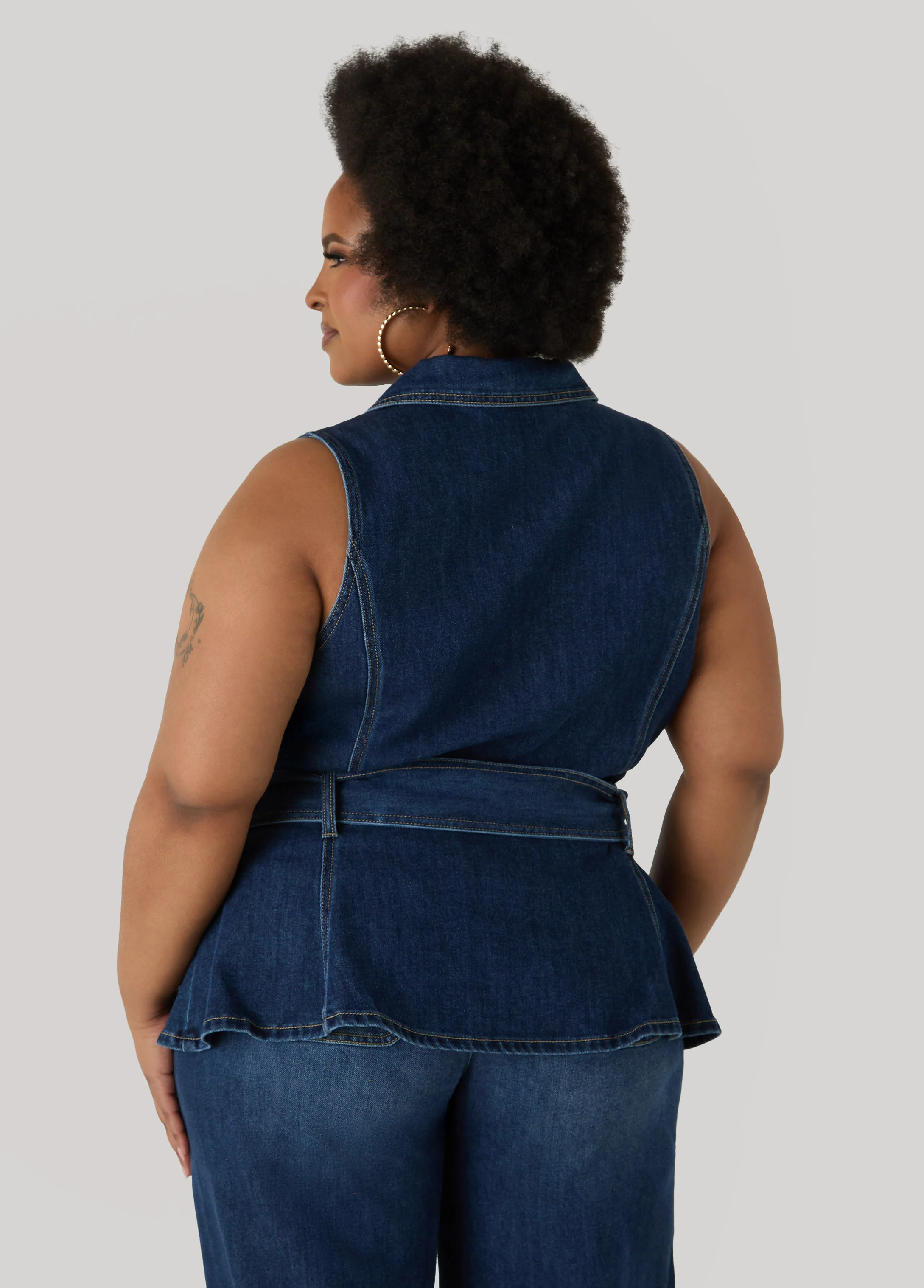 Belted Denim Peplum Vest - Image 2