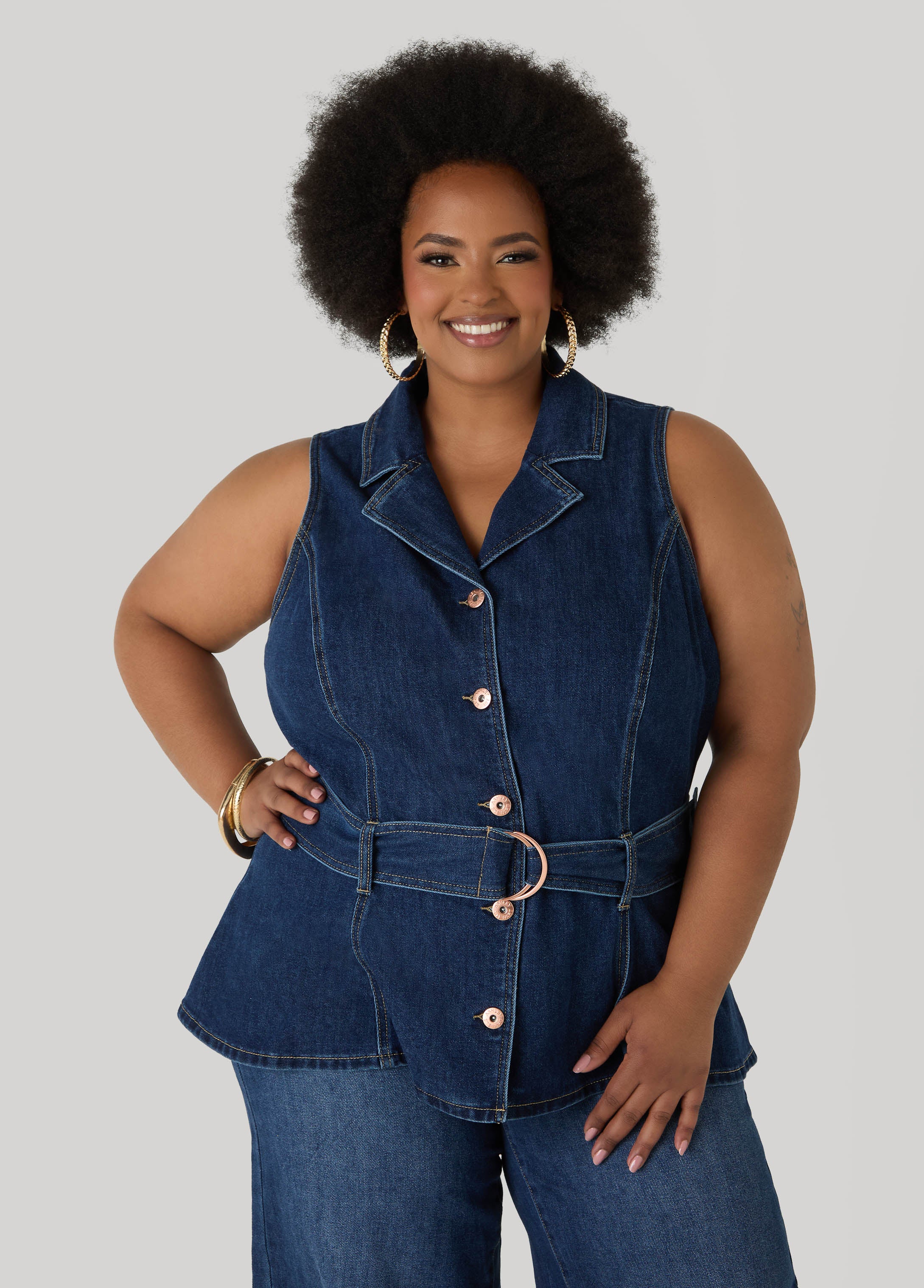 Belted Denim Peplum Vest - Image 3