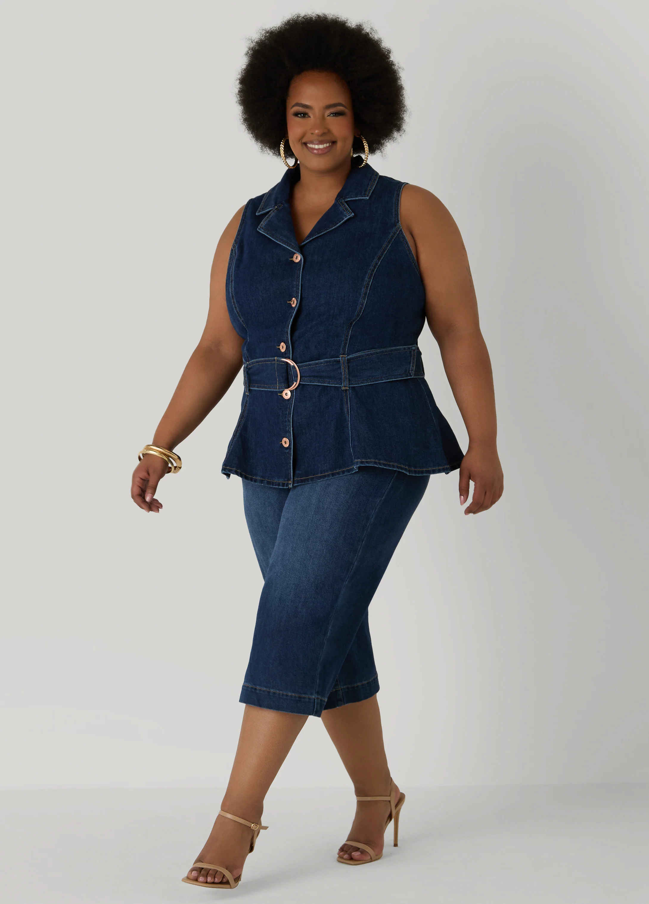 Belted Denim Peplum Vest - Image 5