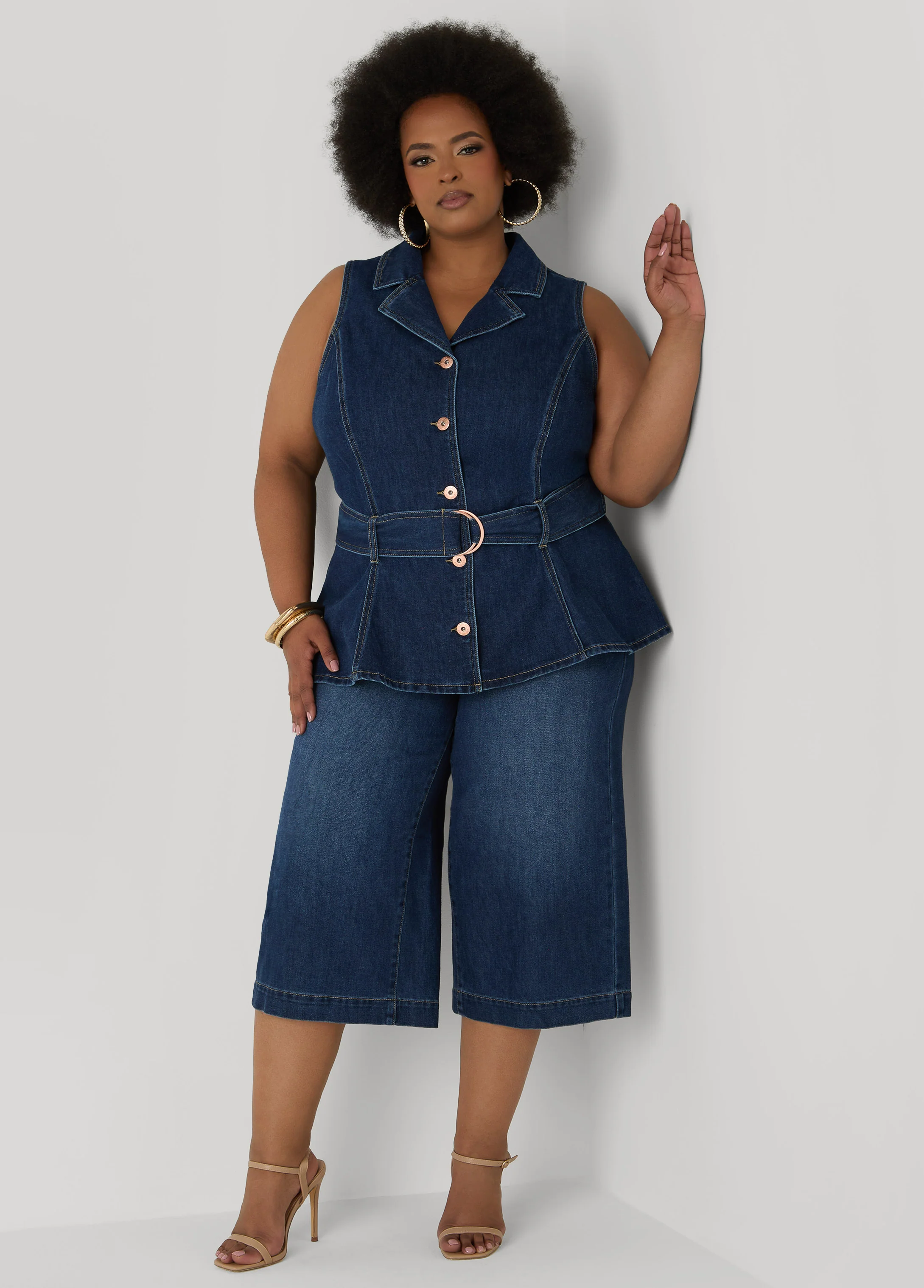 Belted Denim Peplum Vest - Image 6