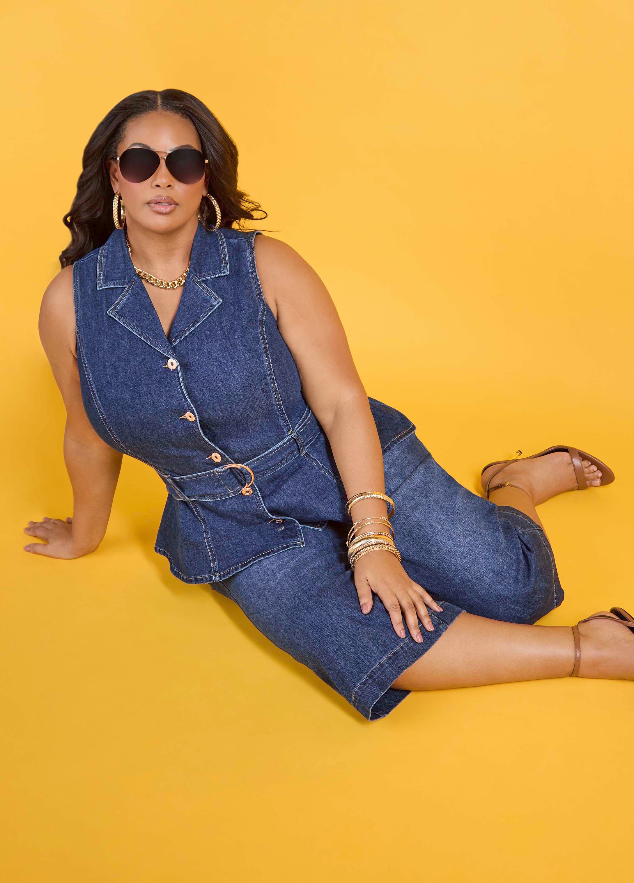 Belted Denim Peplum Vest - Image 7