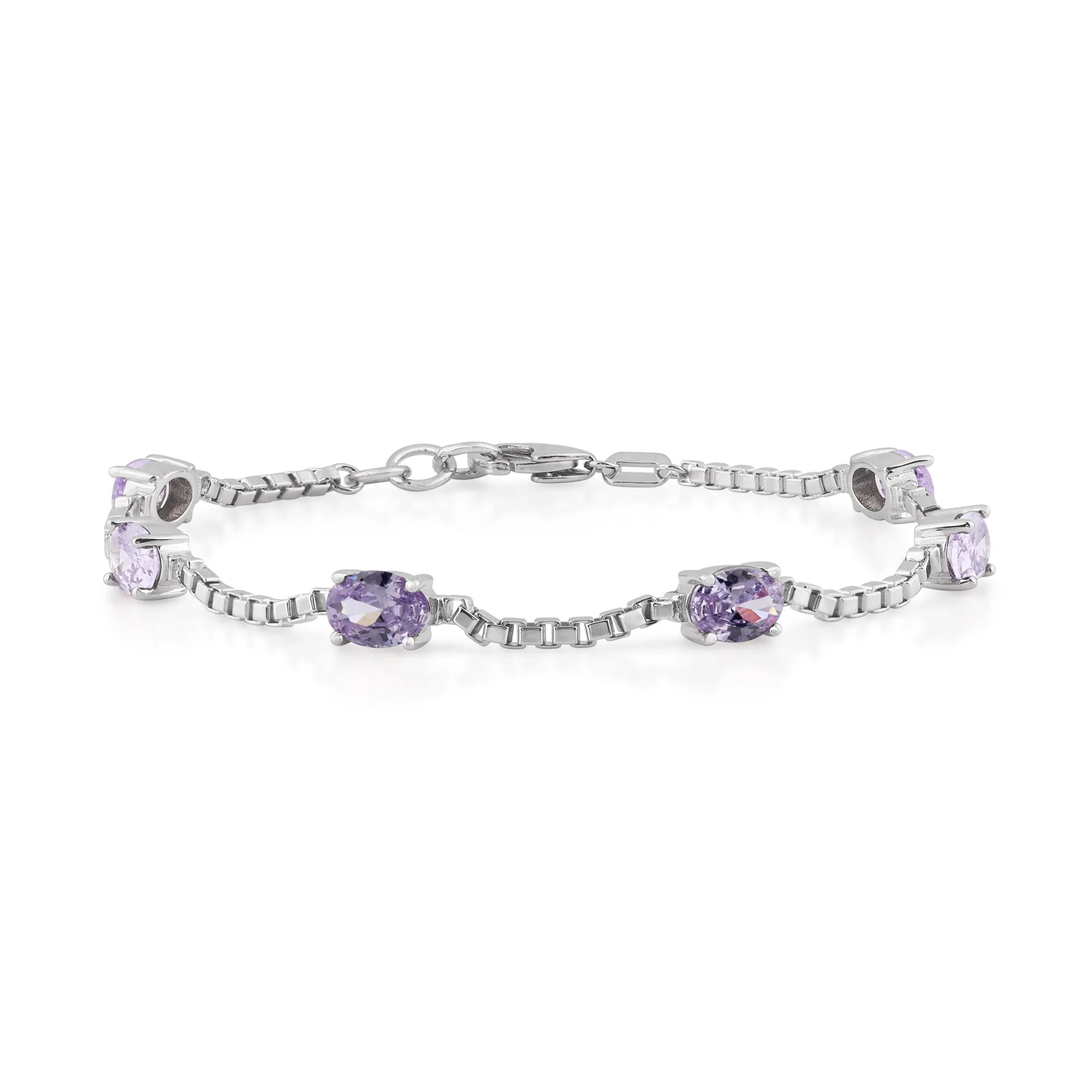 Birthstone Bracelet in Sterling Silver, Oval Cut 5*7mm, 7 Inches with an Extender, 12 Gemstone Options, Gift Box Included - April, White Zircon - Image 12