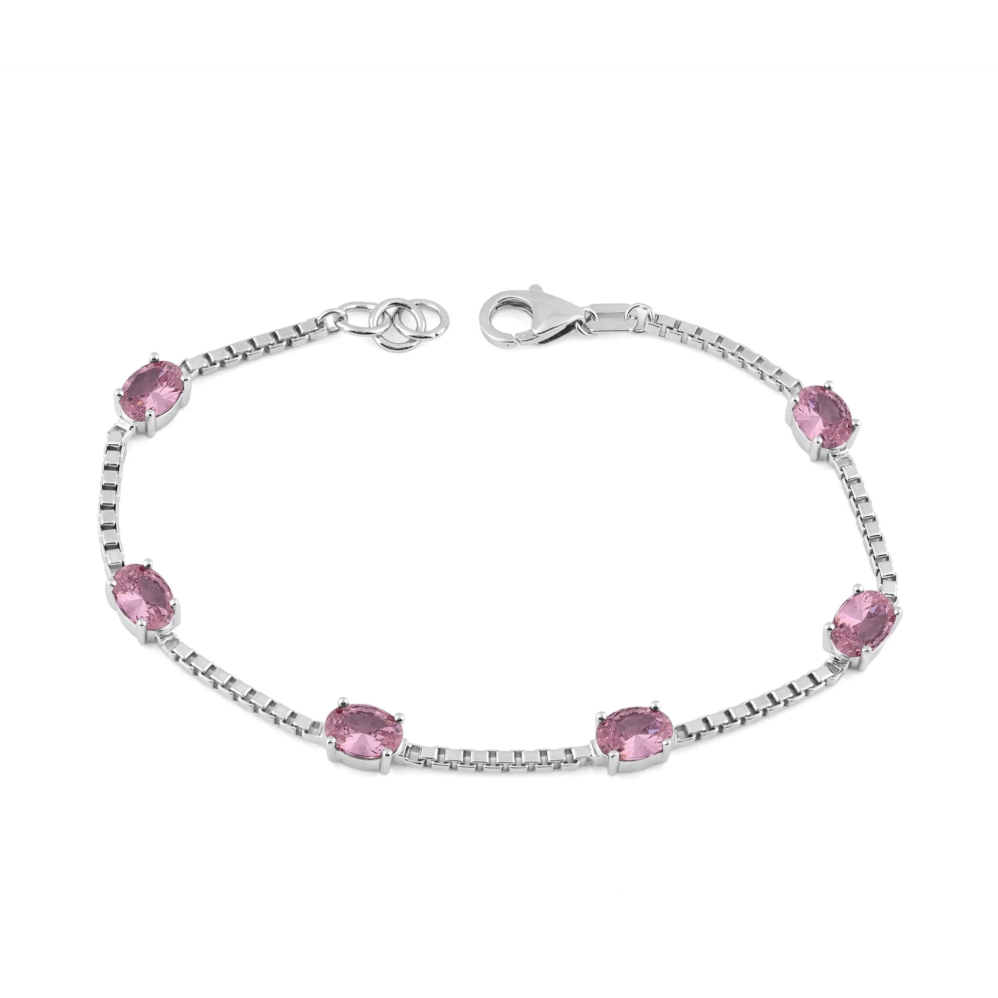 Birthstone Bracelet in Sterling Silver, Oval Cut 5*7mm, 7 Inches with an Extender, 12 Gemstone Options, Gift Box Included - April, White Zircon - Image 13