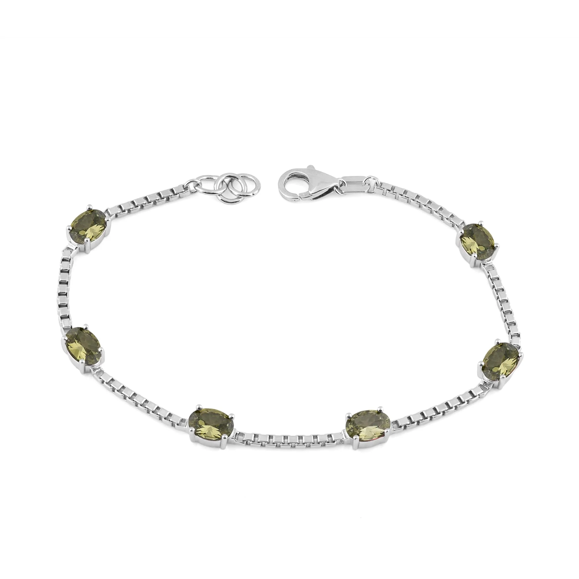 Birthstone Bracelet in Sterling Silver, Oval Cut 5*7mm, 7 Inches with an Extender, 12 Gemstone Options, Gift Box Included - April, White Zircon - Image 17