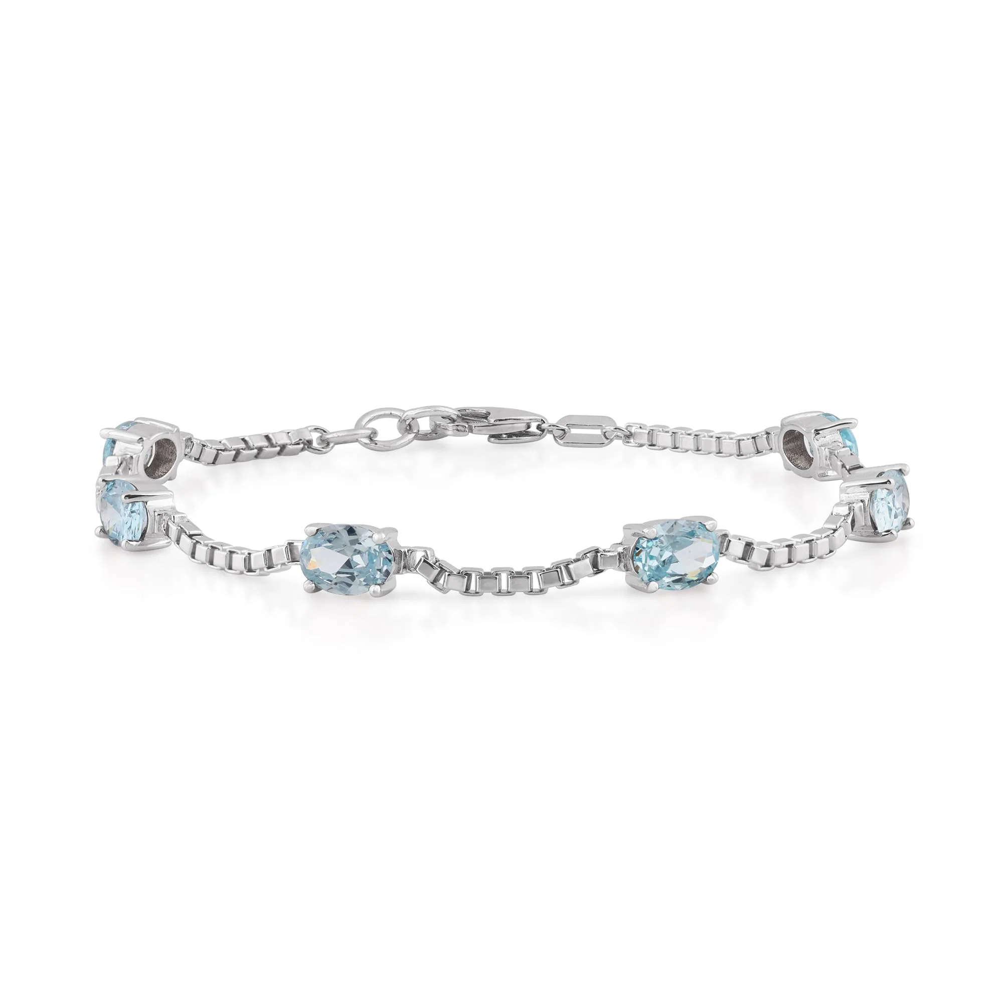 Birthstone Bracelet in Sterling Silver, Oval Cut 5*7mm, 7 Inches with an Extender, 12 Gemstone Options, Gift Box Included - April, White Zircon - Image 28