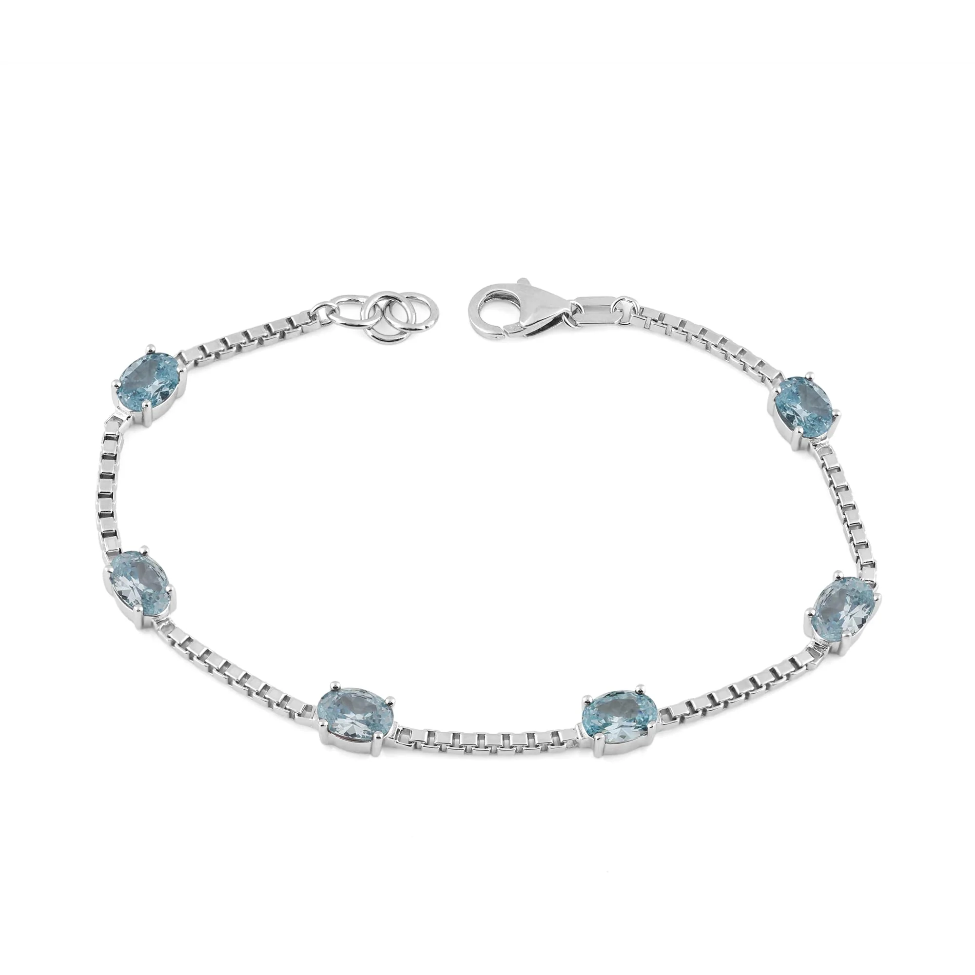 Birthstone Bracelet in Sterling Silver, Oval Cut 5*7mm, 7 Inches with an Extender, 12 Gemstone Options, Gift Box Included - April, White Zircon - Image 29