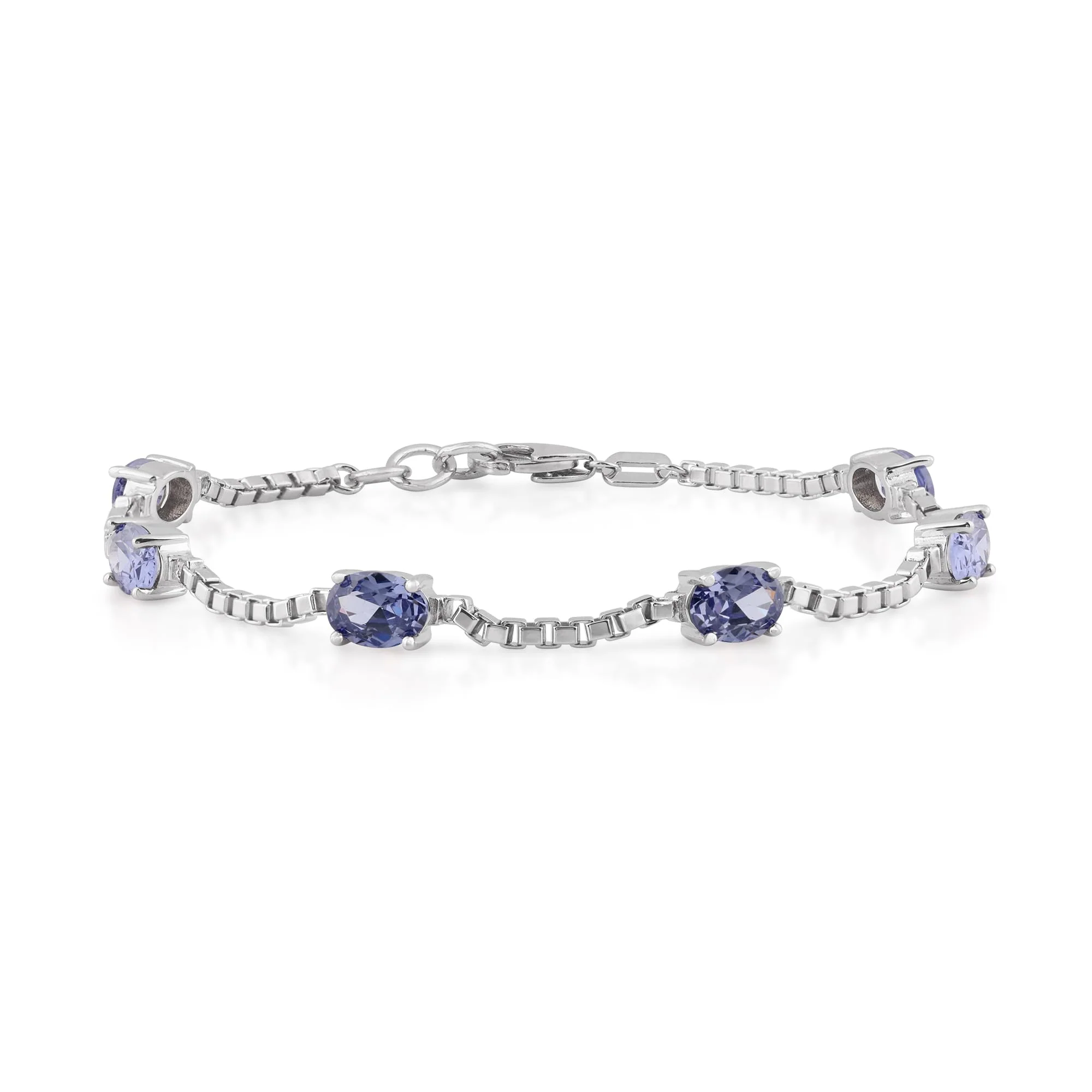Birthstone Bracelet in Sterling Silver, Oval Cut 5*7mm, 7 Inches with an Extender, 12 Gemstone Options, Gift Box Included - April, White Zircon - Image 32