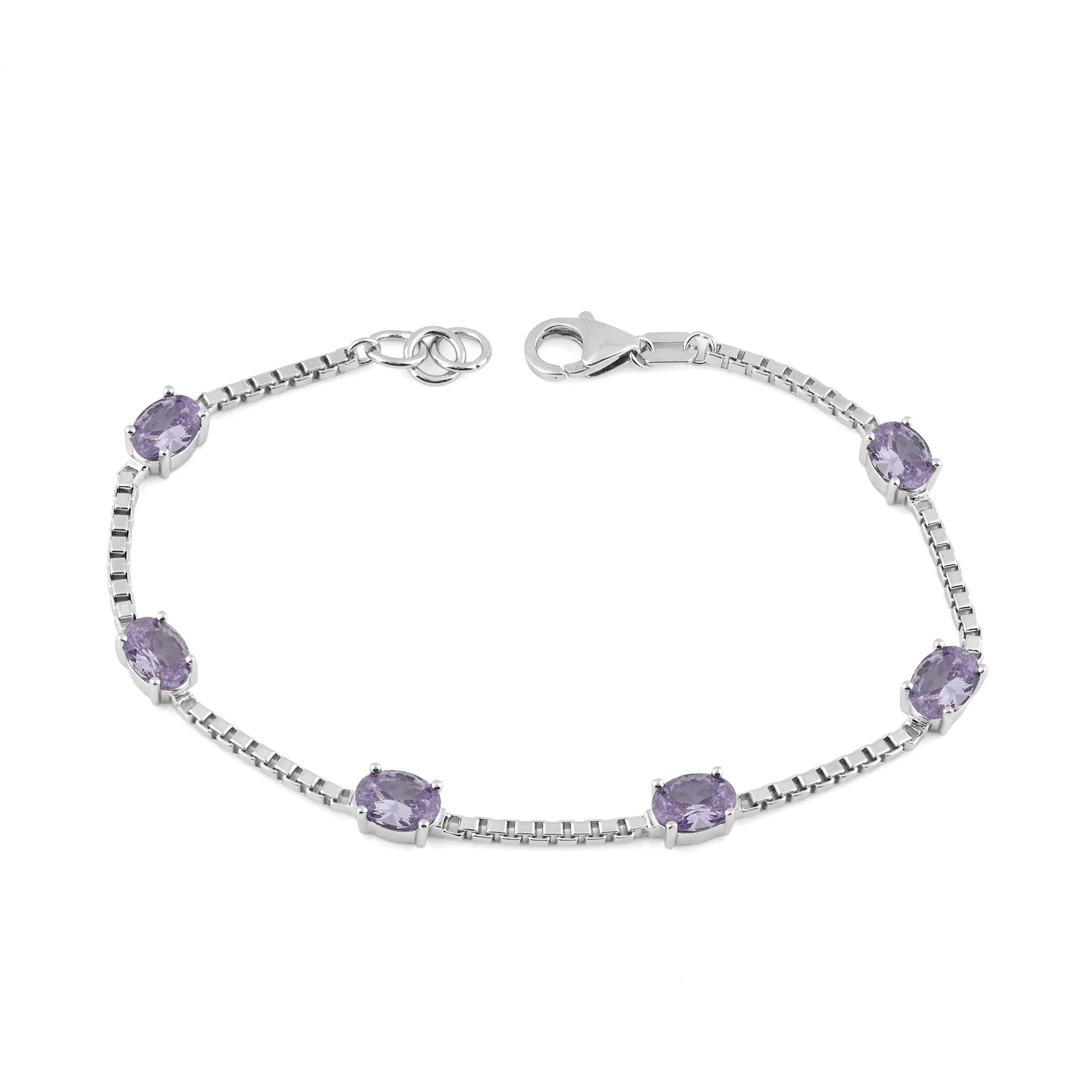 Birthstone Bracelet in Sterling Silver, Oval Cut 5*7mm, 7 Inches with an Extender, 12 Gemstone Options, Gift Box Included - April, White Zircon - Image 33