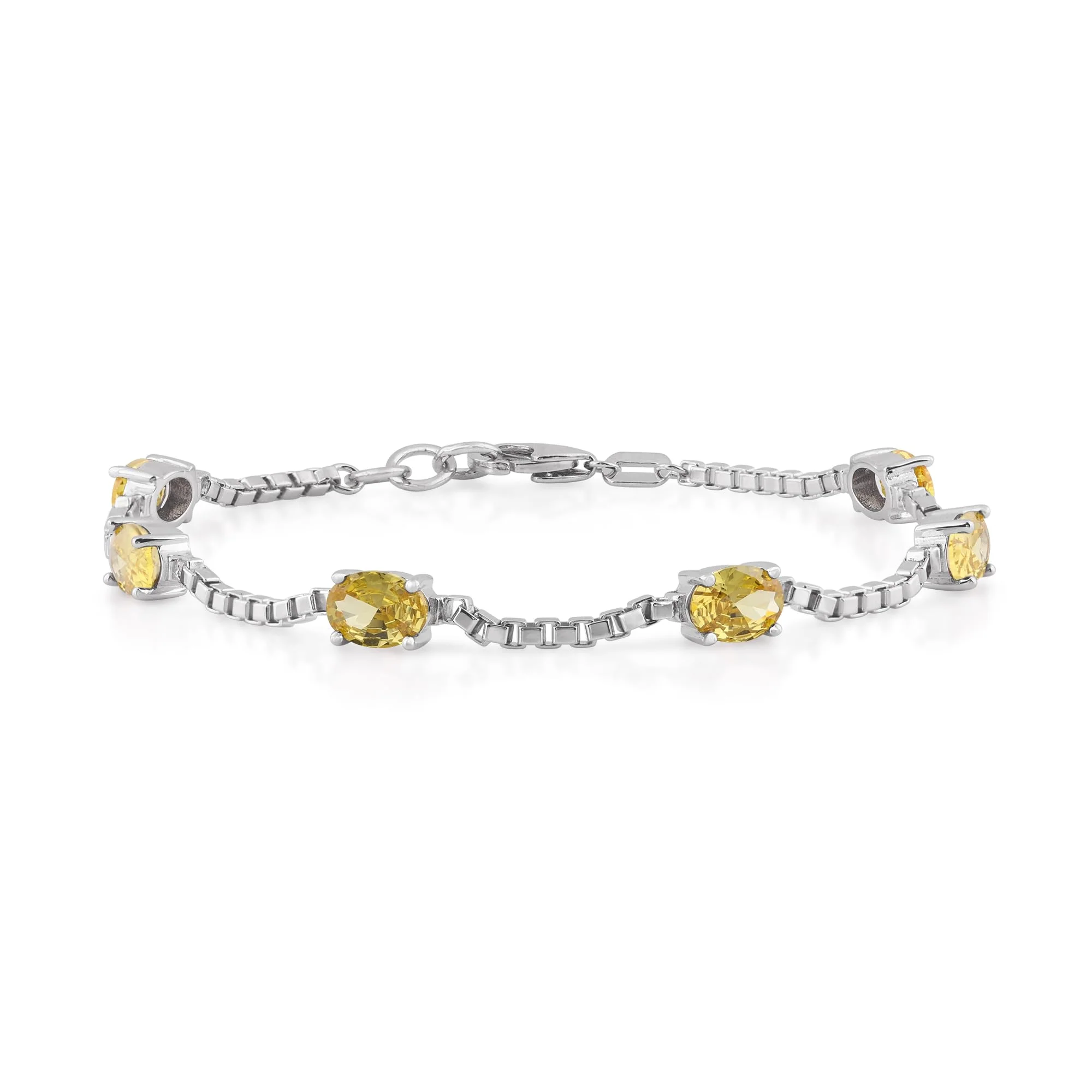 Birthstone Bracelet in Sterling Silver, Oval Cut 5*7mm, 7 Inches with an Extender, 12 Gemstone Options, Gift Box Included - April, White Zircon - Image 4