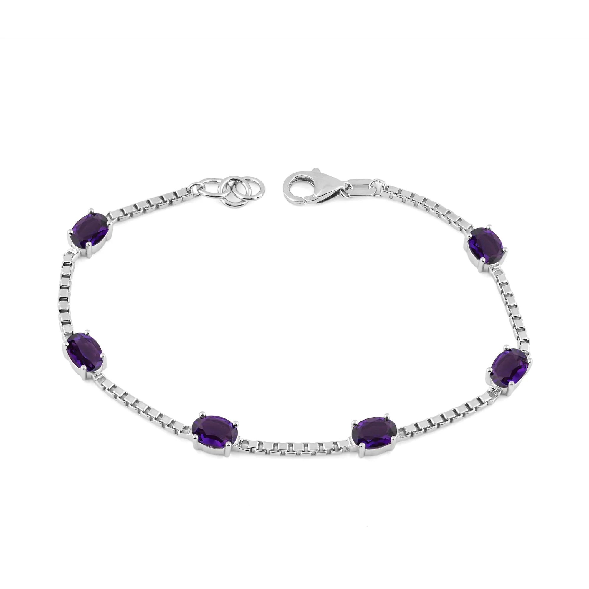 Birthstone Bracelet in Sterling Silver, Oval Cut 5*7mm, 7 Inches with an Extender, 12 Gemstone Options, Gift Box Included - April, White Zircon - Image 44