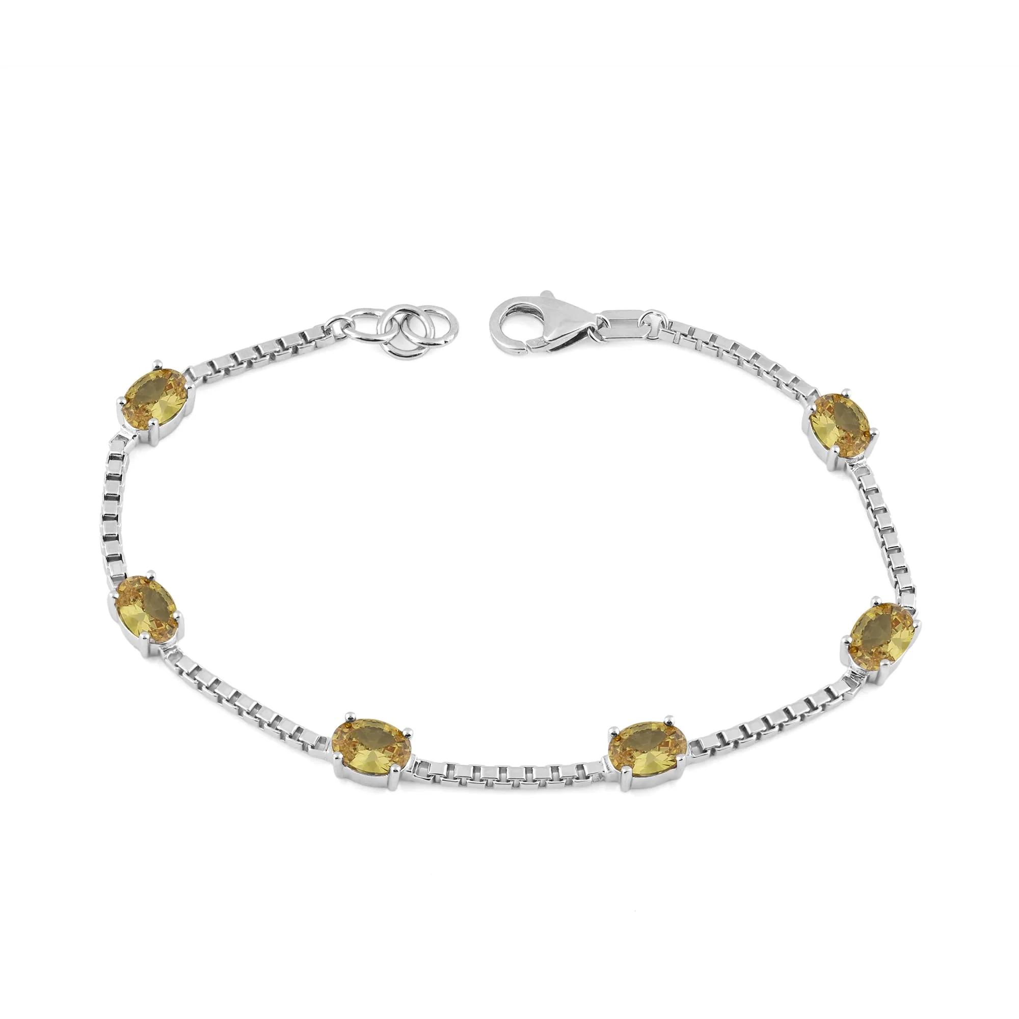 Birthstone Bracelet in Sterling Silver, Oval Cut 5*7mm, 7 Inches with an Extender, 12 Gemstone Options, Gift Box Included - April, White Zircon - Image 5